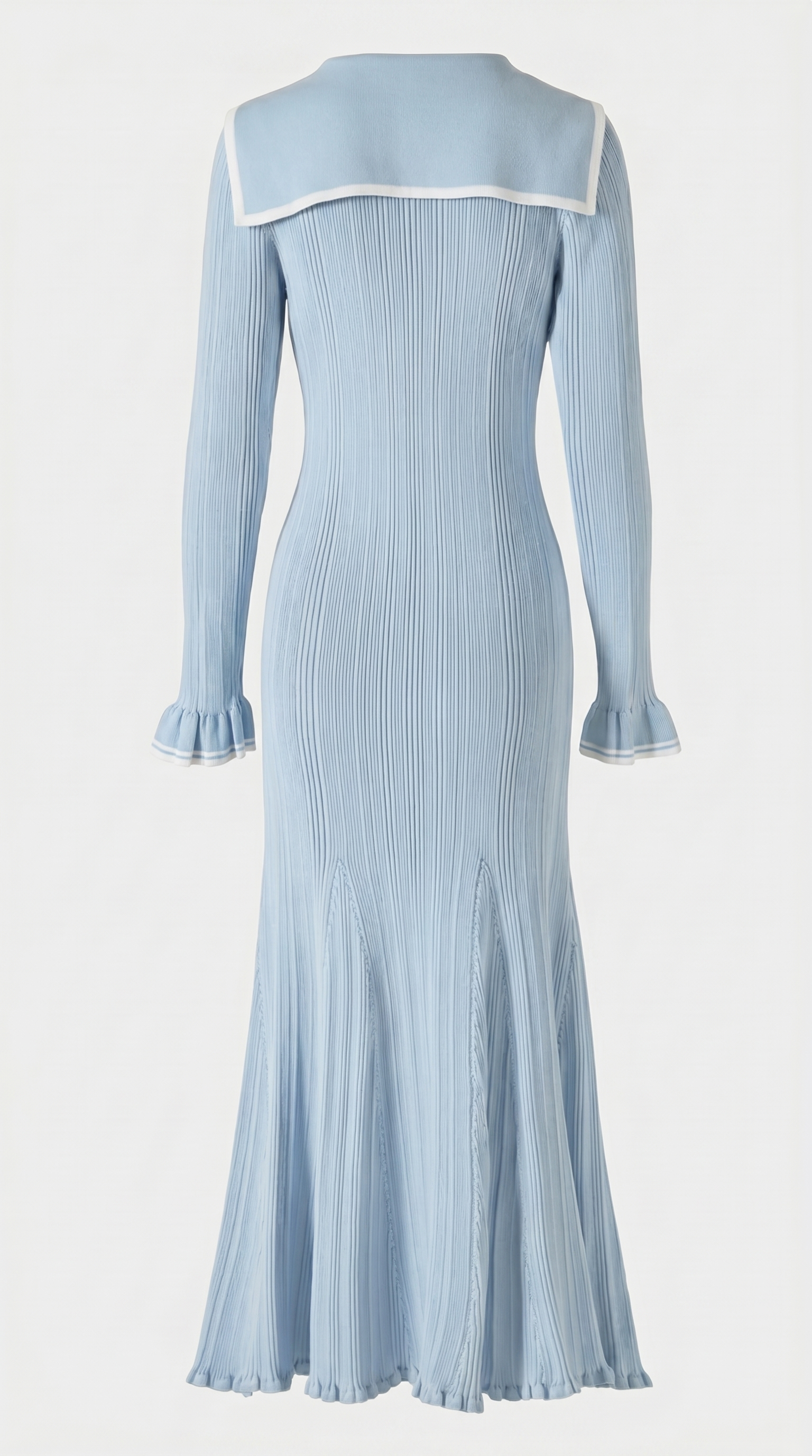 Lari - Ribbed Knit Sailor-Collar Maxi Dress Blue