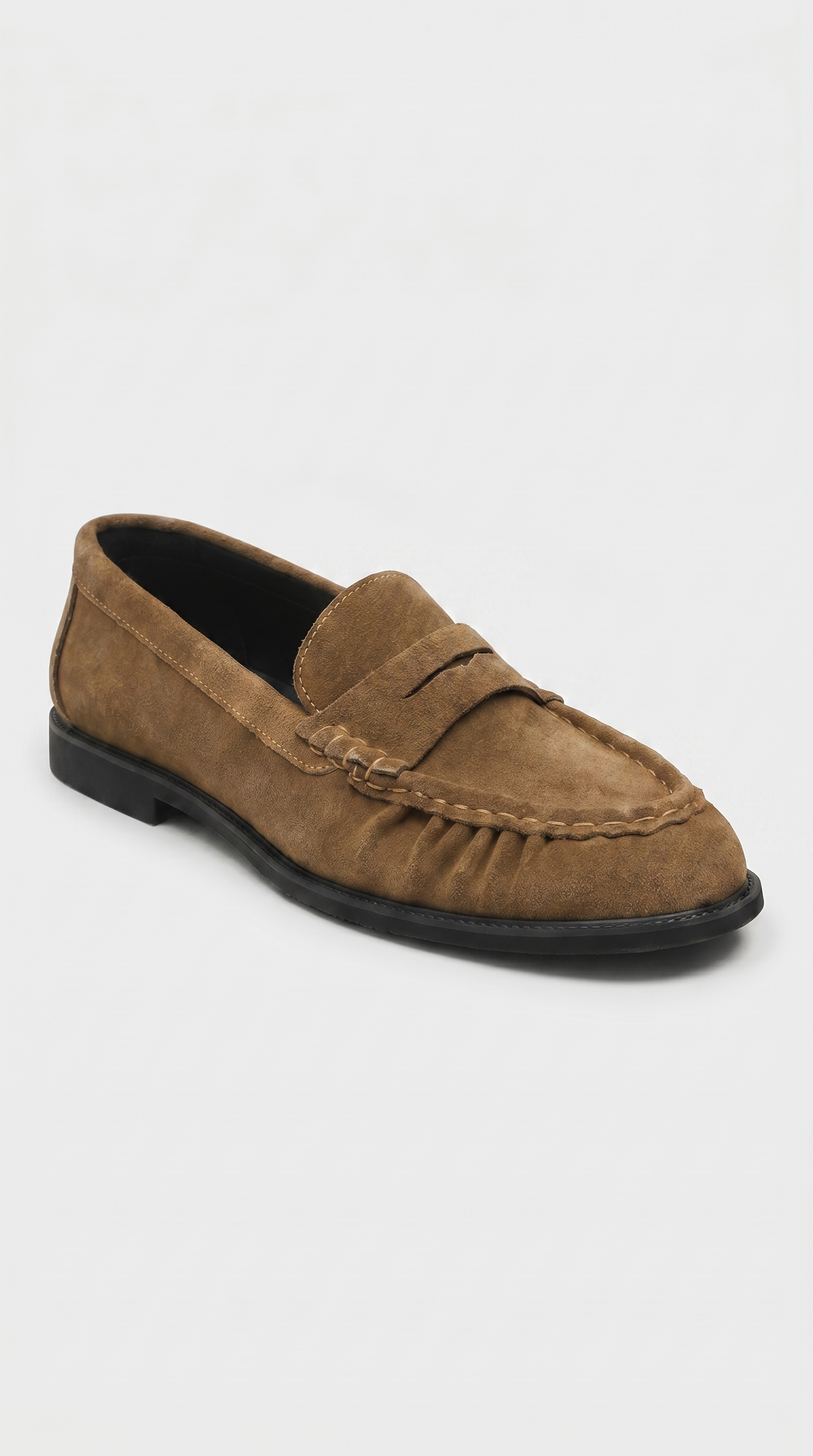 Costas - Ruched Leather & Suede Penny Loafer Camel