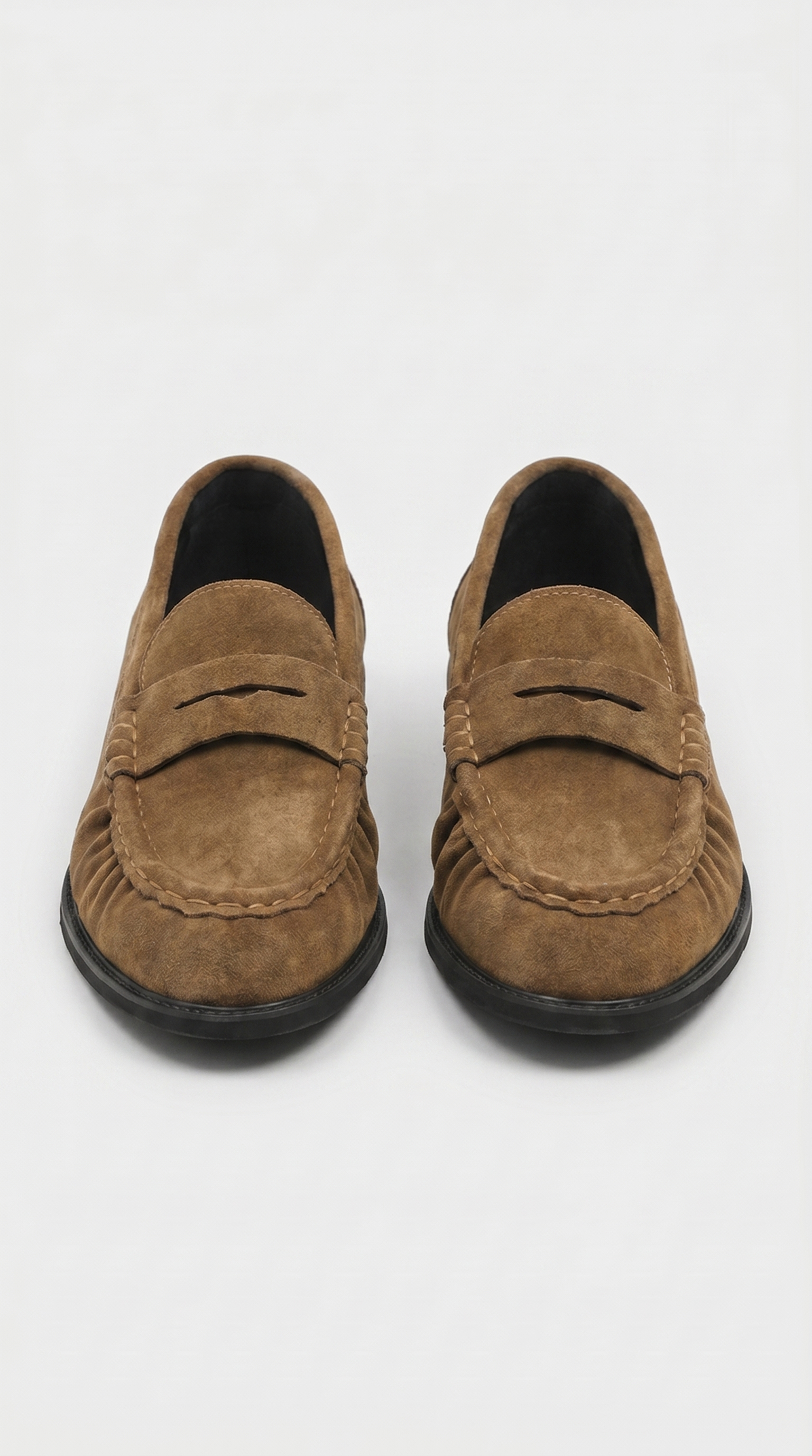Costas - Ruched Leather & Suede Penny Loafer Camel