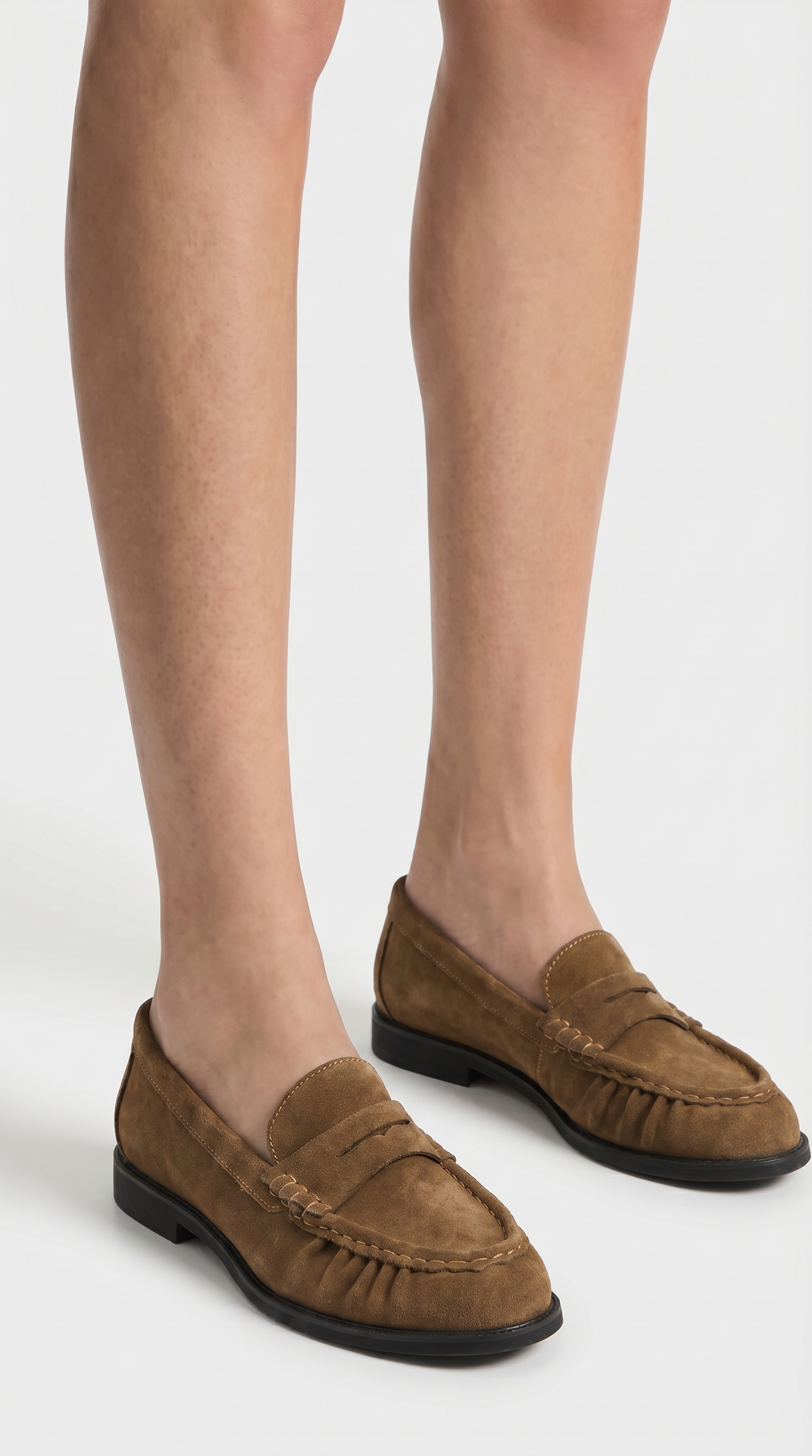 Costas - Ruched Leather & Suede Penny Loafer Camel