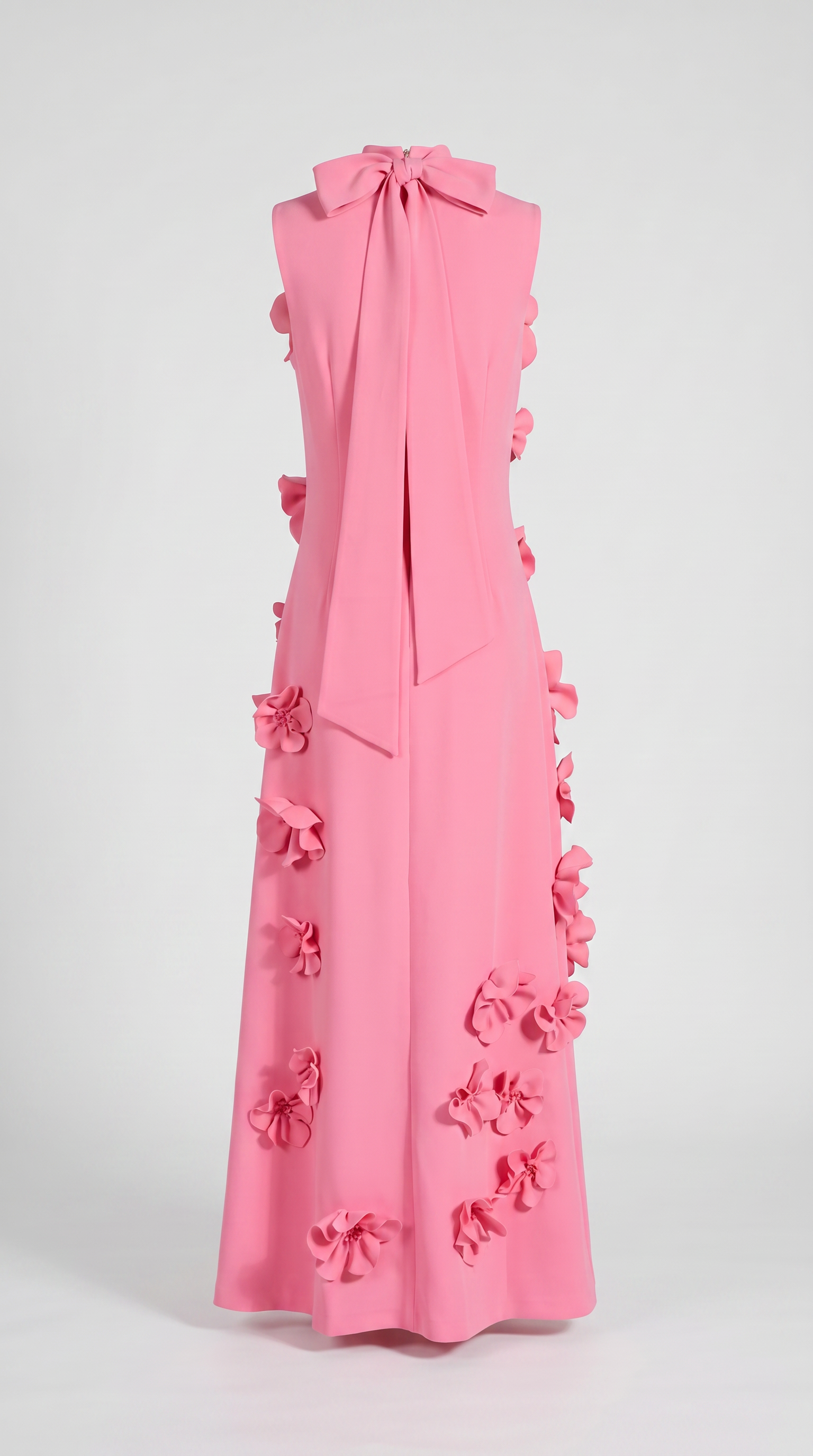 Conta - 3D Floral Appliqué Mock-Neck Maxi Gown Pink