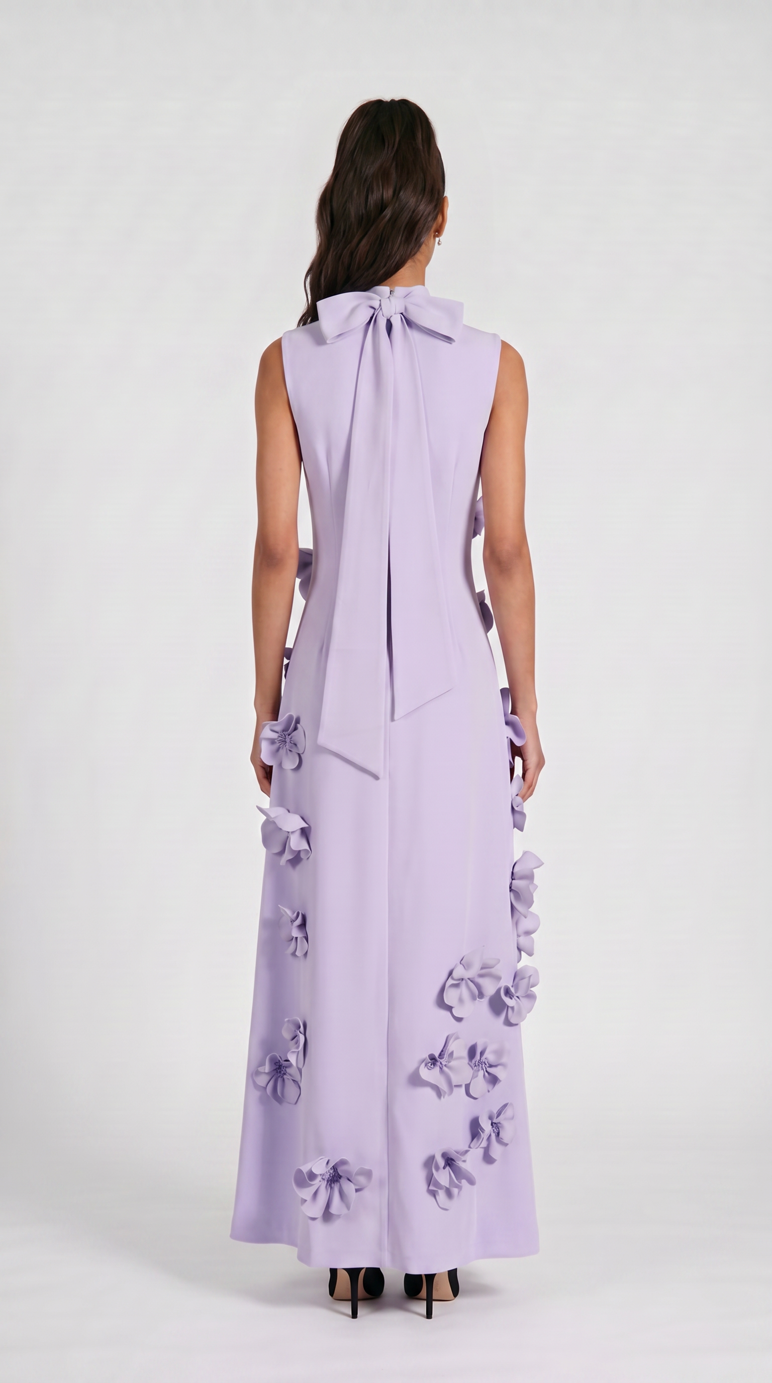 Conta - 3D Floral Appliqué Mock-Neck Maxi Gown Blue