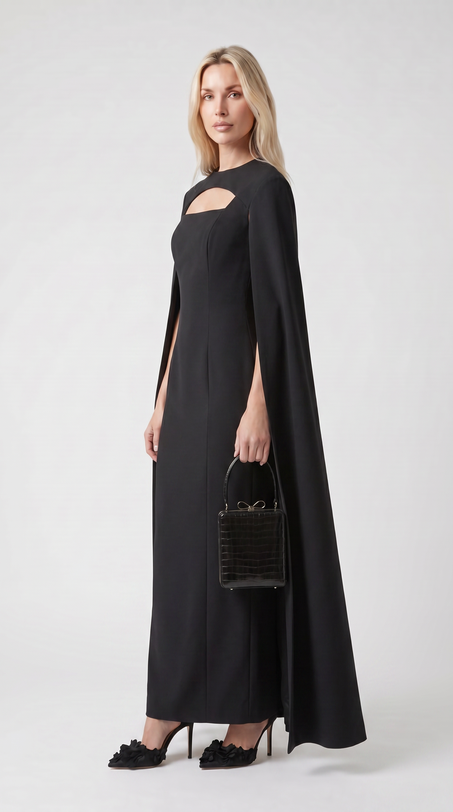 Ama - Minimalist Spliced Shawl Gown Black