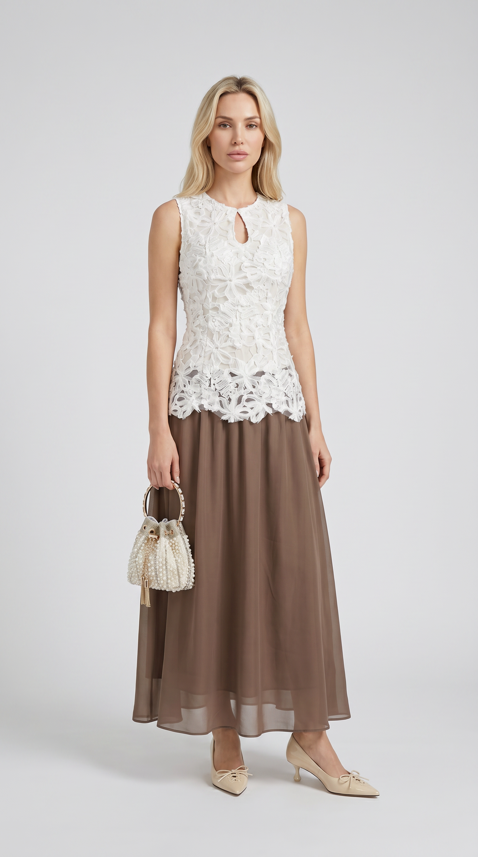 Asti - 3D Floral Appliqué Top & Midi Skirt