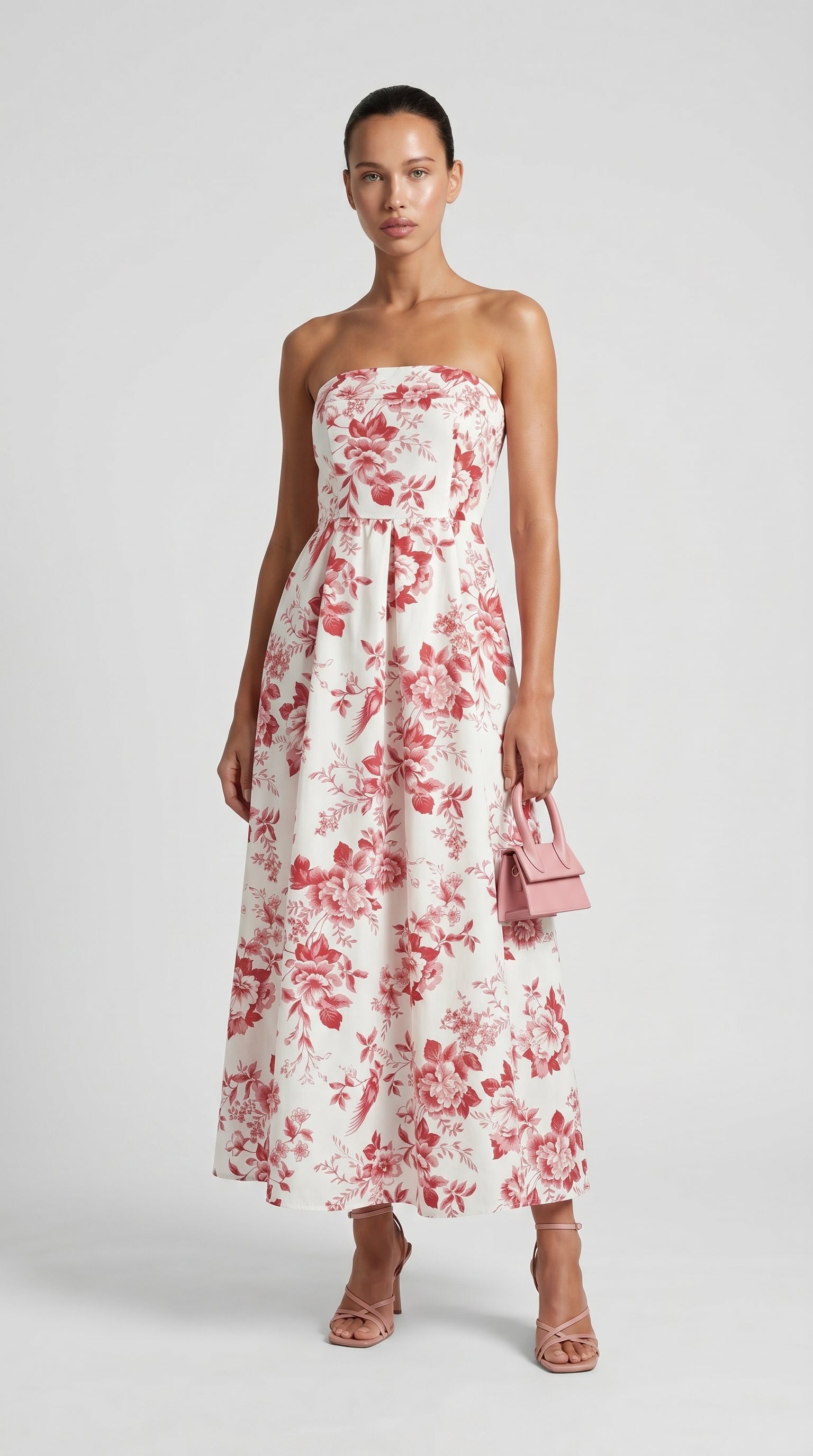 Marta - Strapless Toile de Jouy Midi Dress