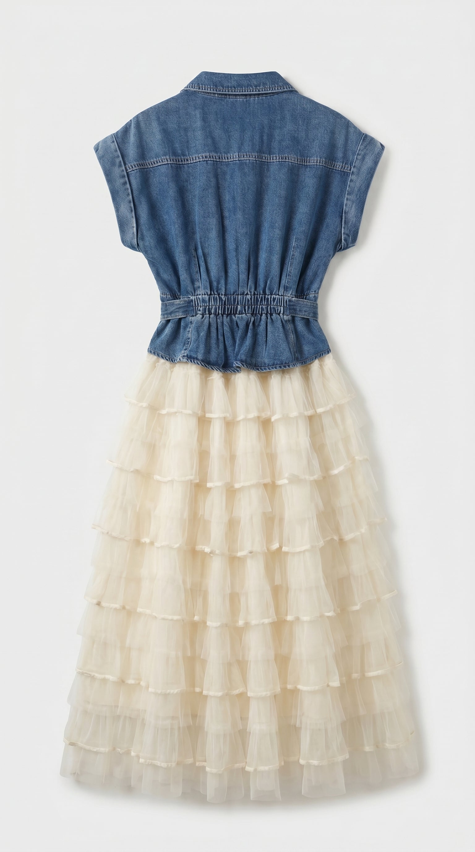 Eni - Midi Combinado de Denim y Tul en Capas