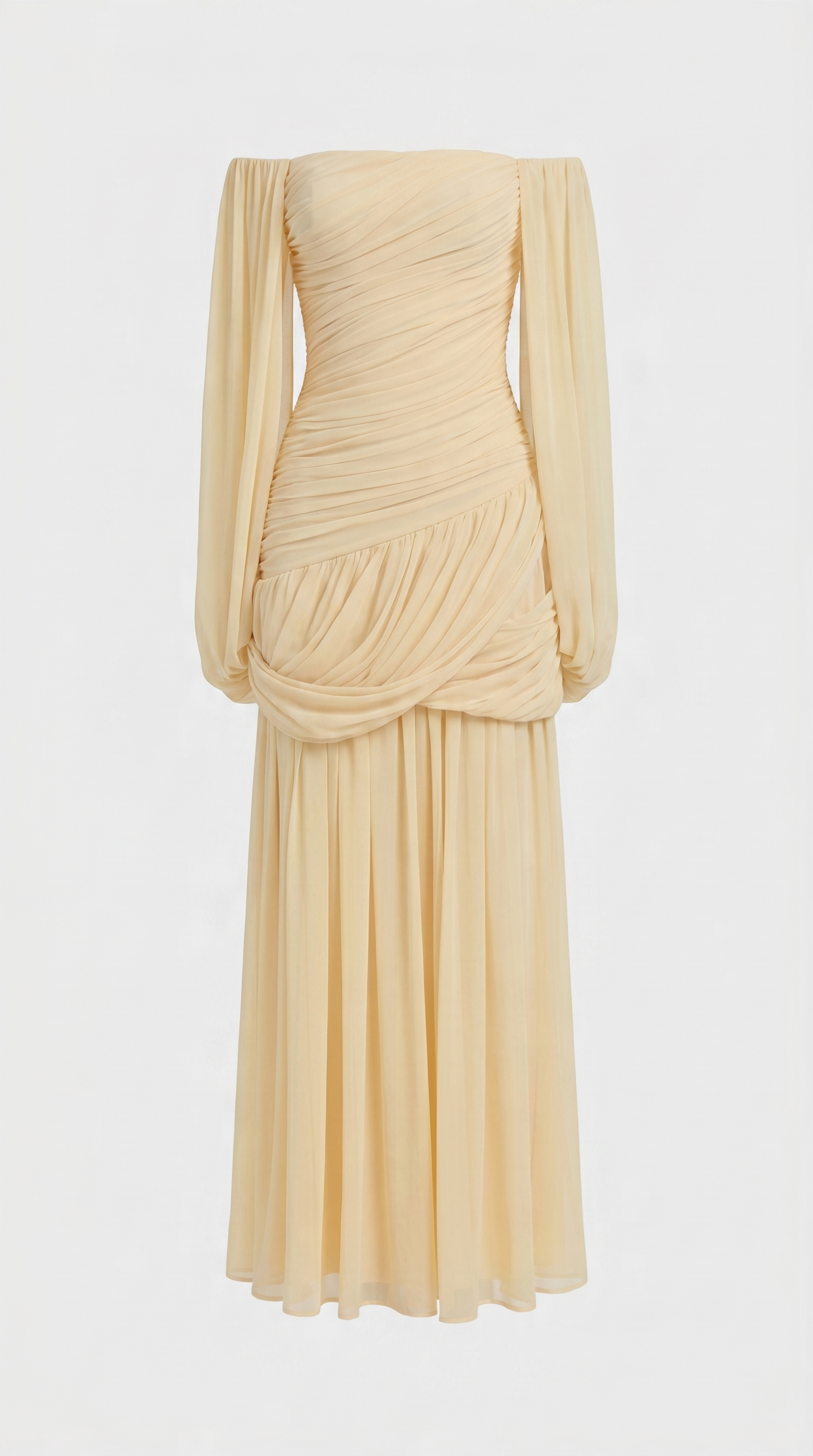 Aero - Off-the-Shoulder Draped Cape Maxi Gown Yellow