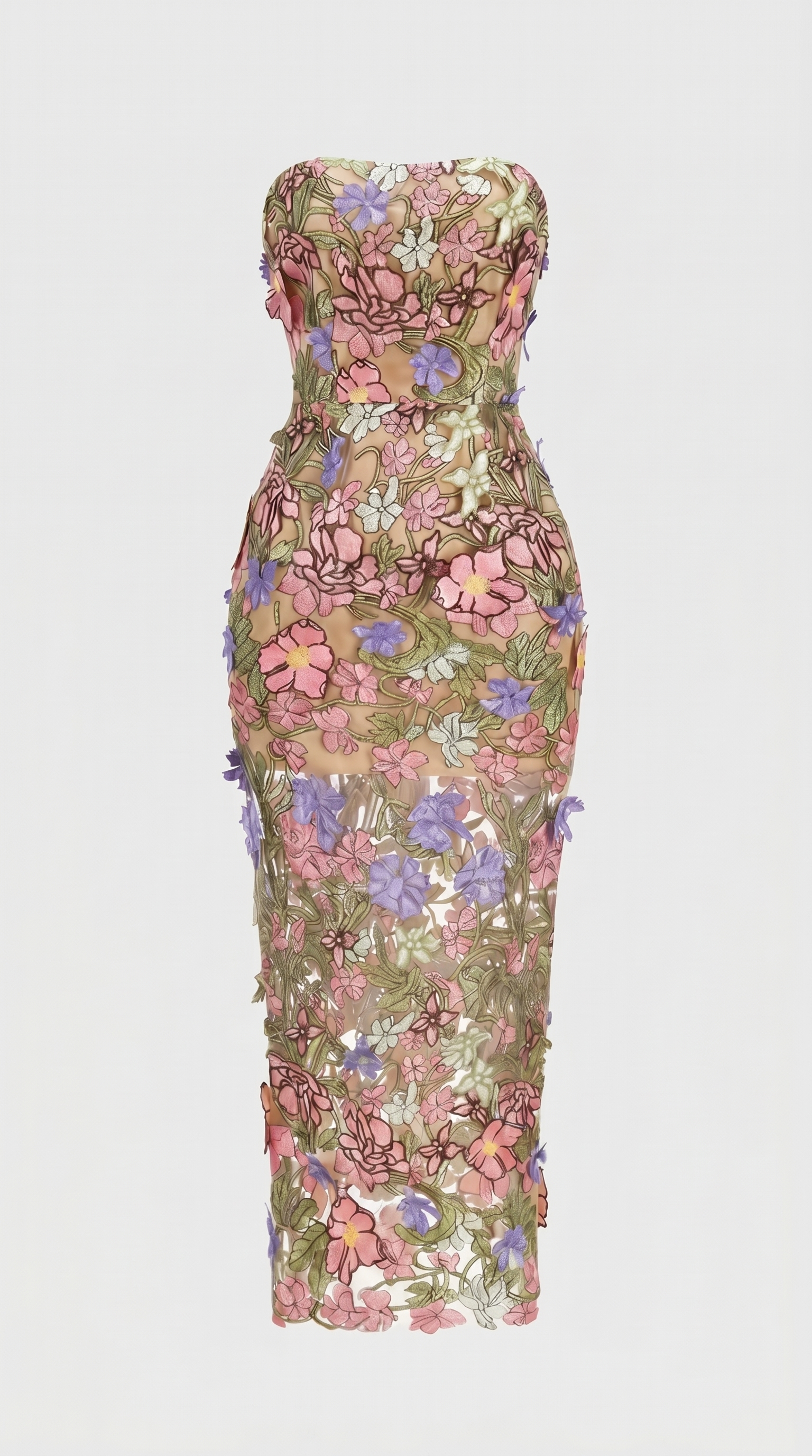 Zest - Strapless Embroidered Floral Midi Dress
