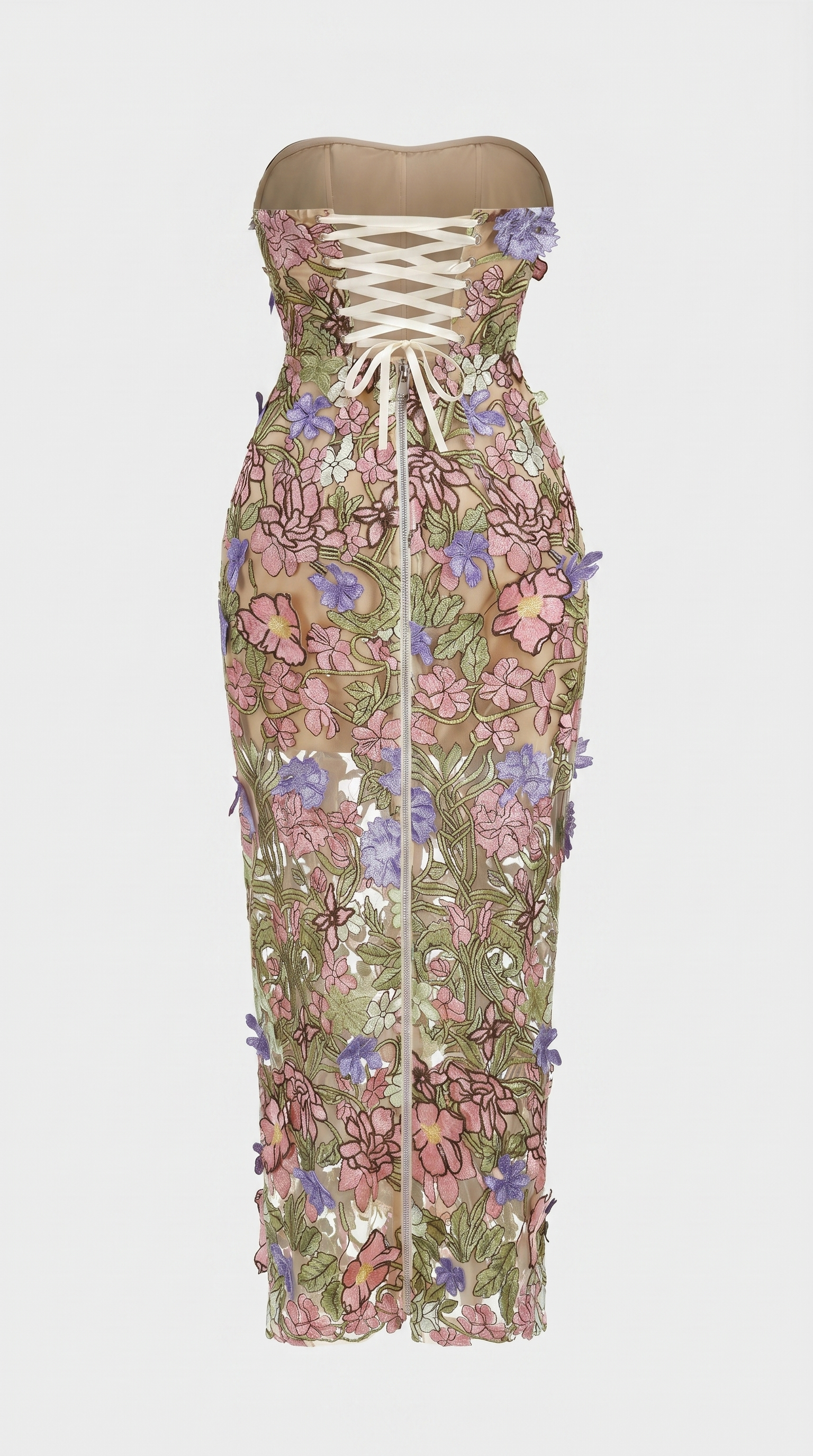 Zest - Strapless Embroidered Floral Midi Dress