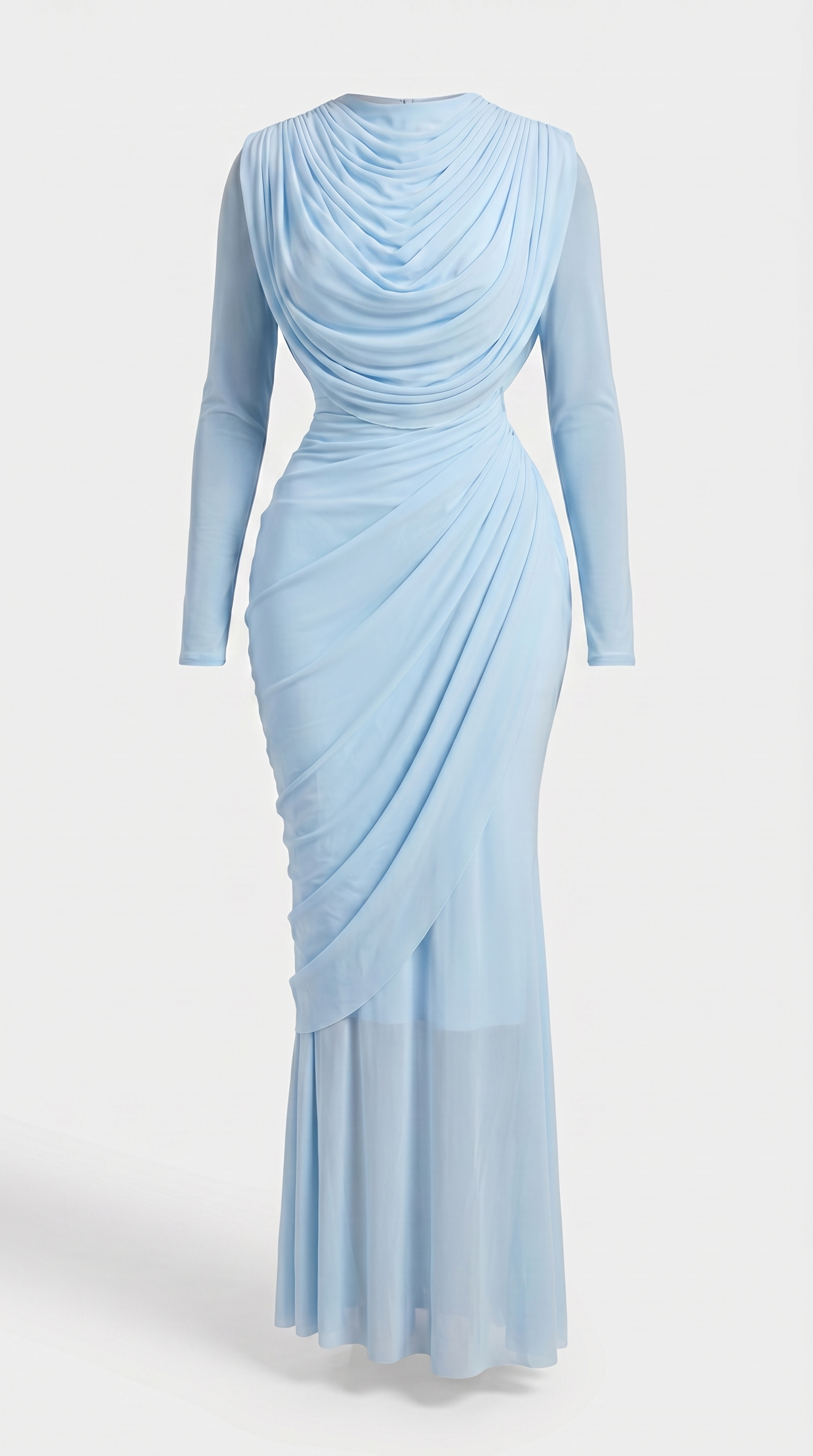 Cala - Draped Cowl-Neck Long-Sleeve Maxi Gown