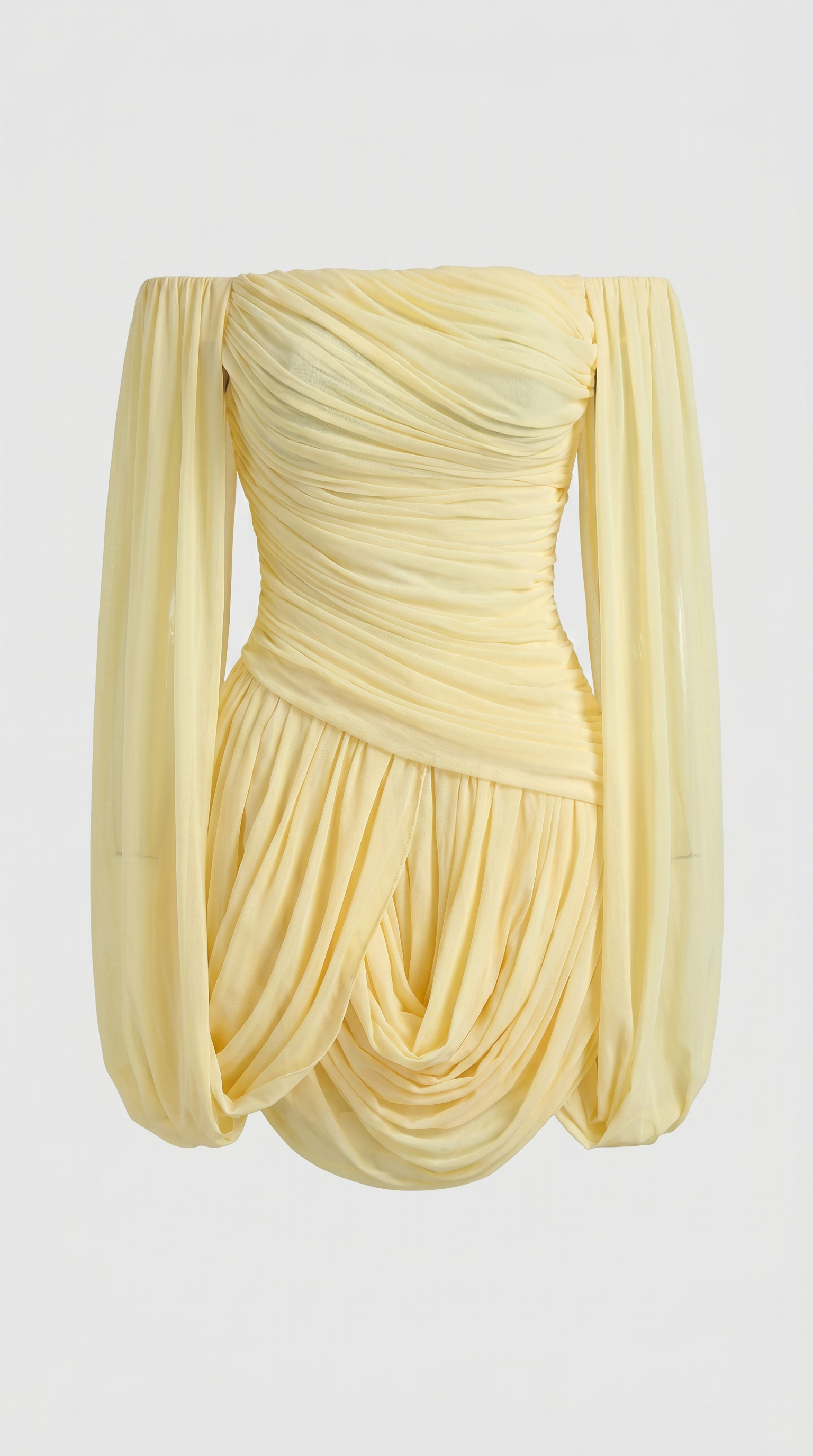Nala - Off-the-Shoulder Draped Cape Mini Dress Yellow