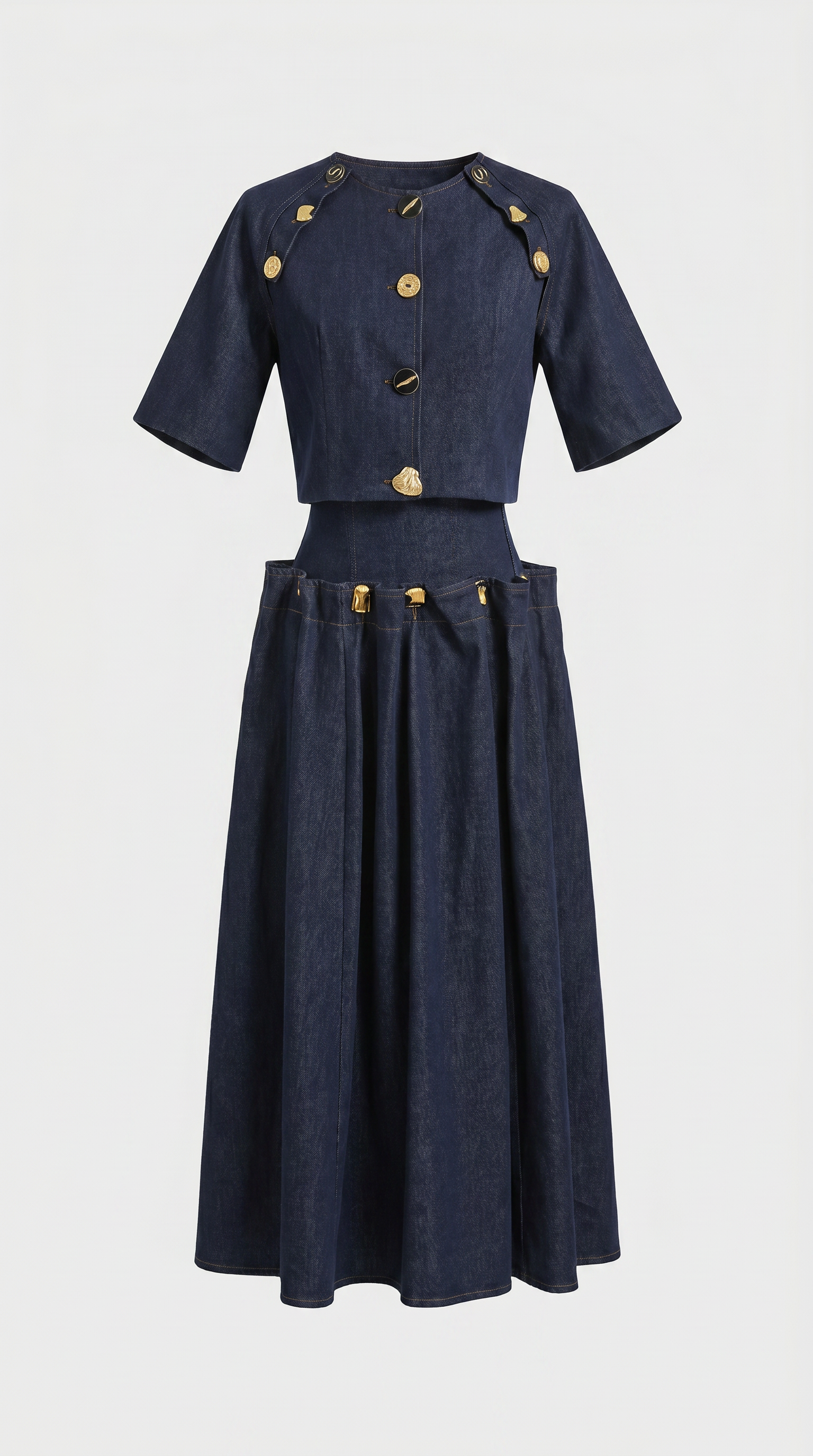 Siro - Sculptural Two-Piece Illusion Denim Midi Dress