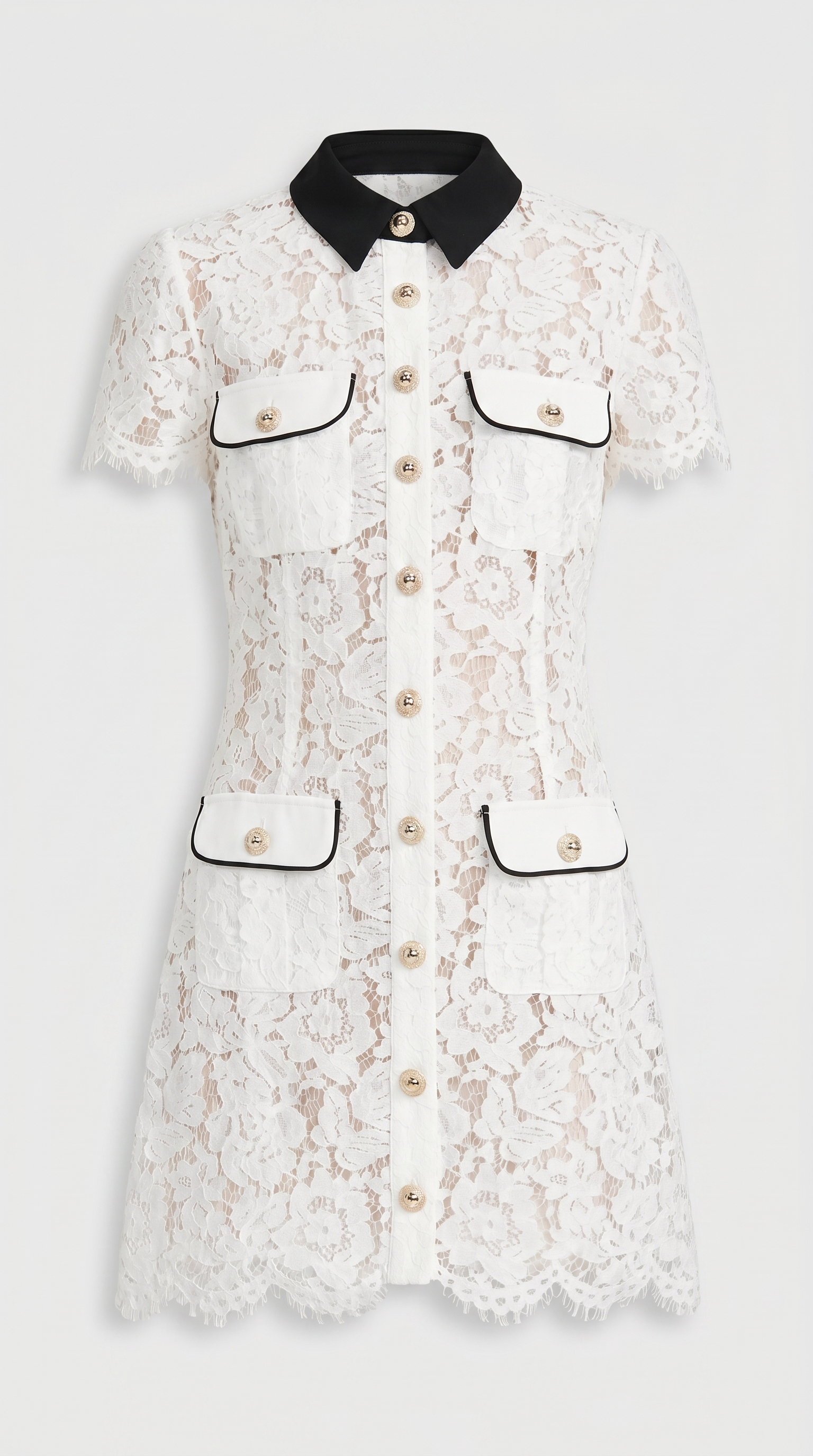 Pura - Contrast-Trim Floral Lace Mini Dress