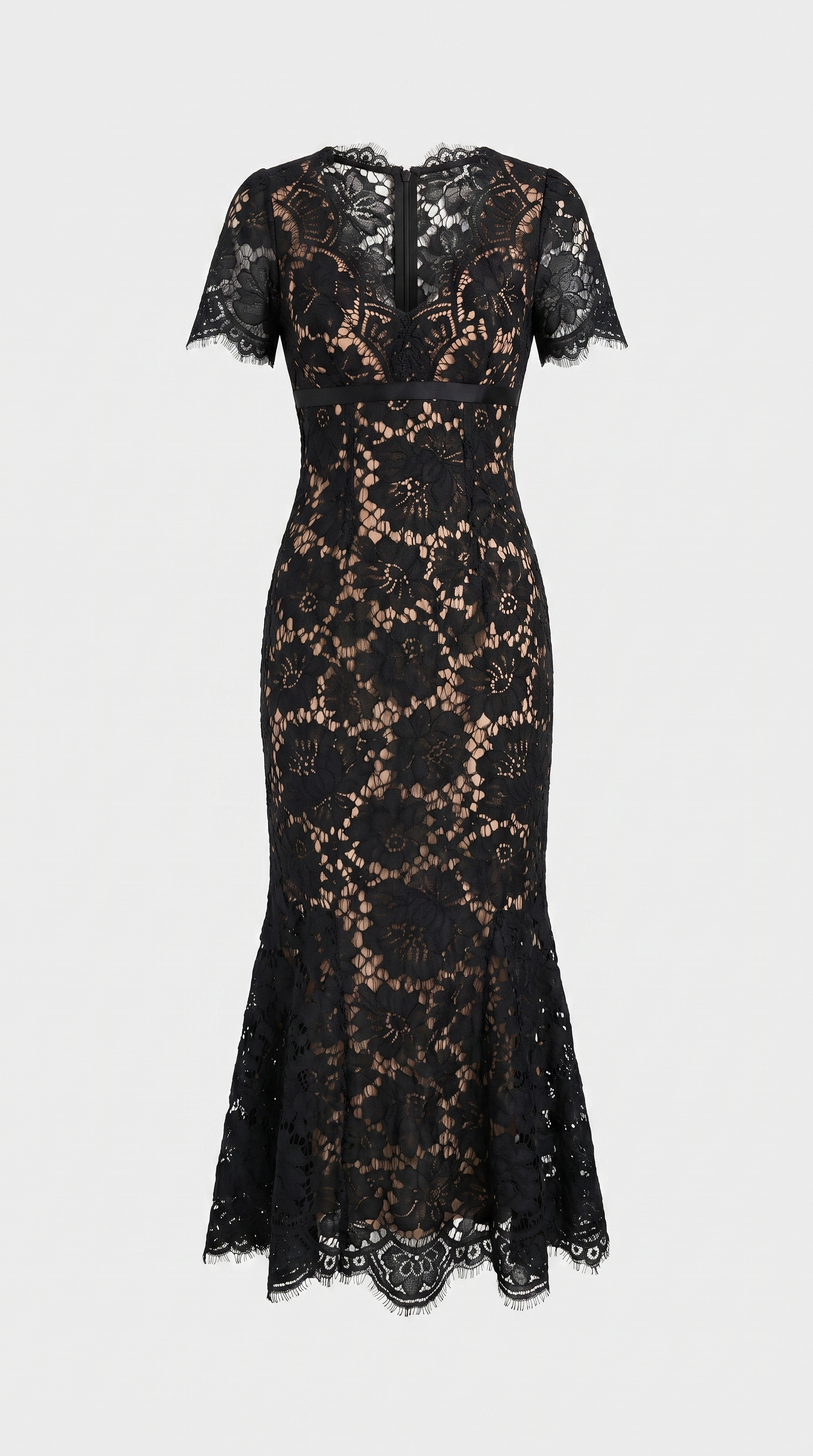 Rhea - Eyelash Lace Trumpet Midi Dress