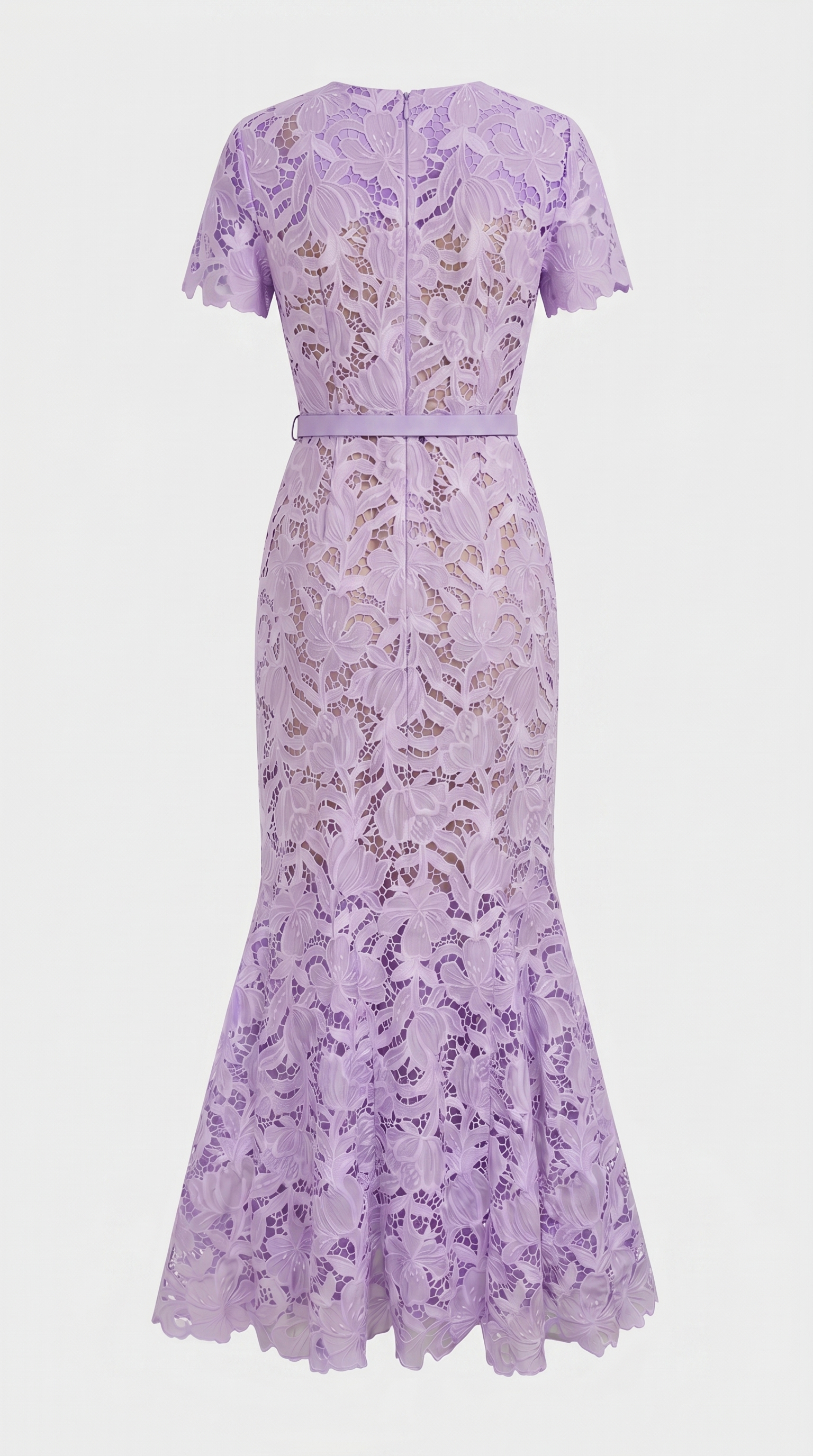 Zoya - Belted Floral Lace Trumpet Gown