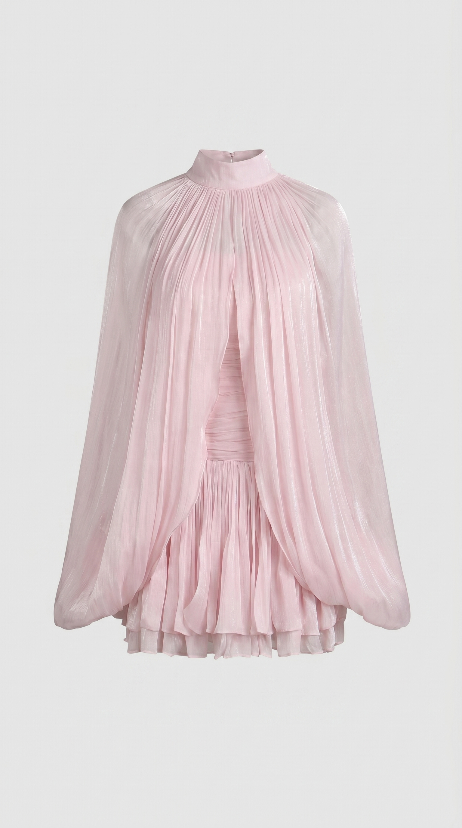 Lido - Pleated Cape-Overlay Silk Mini Dress