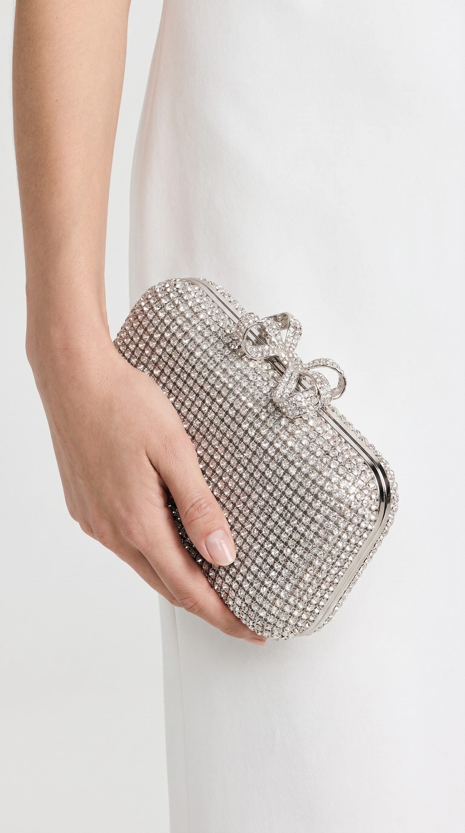 Thal - Crystal-Encrusted Bow Minaudière Clutch Sliver
