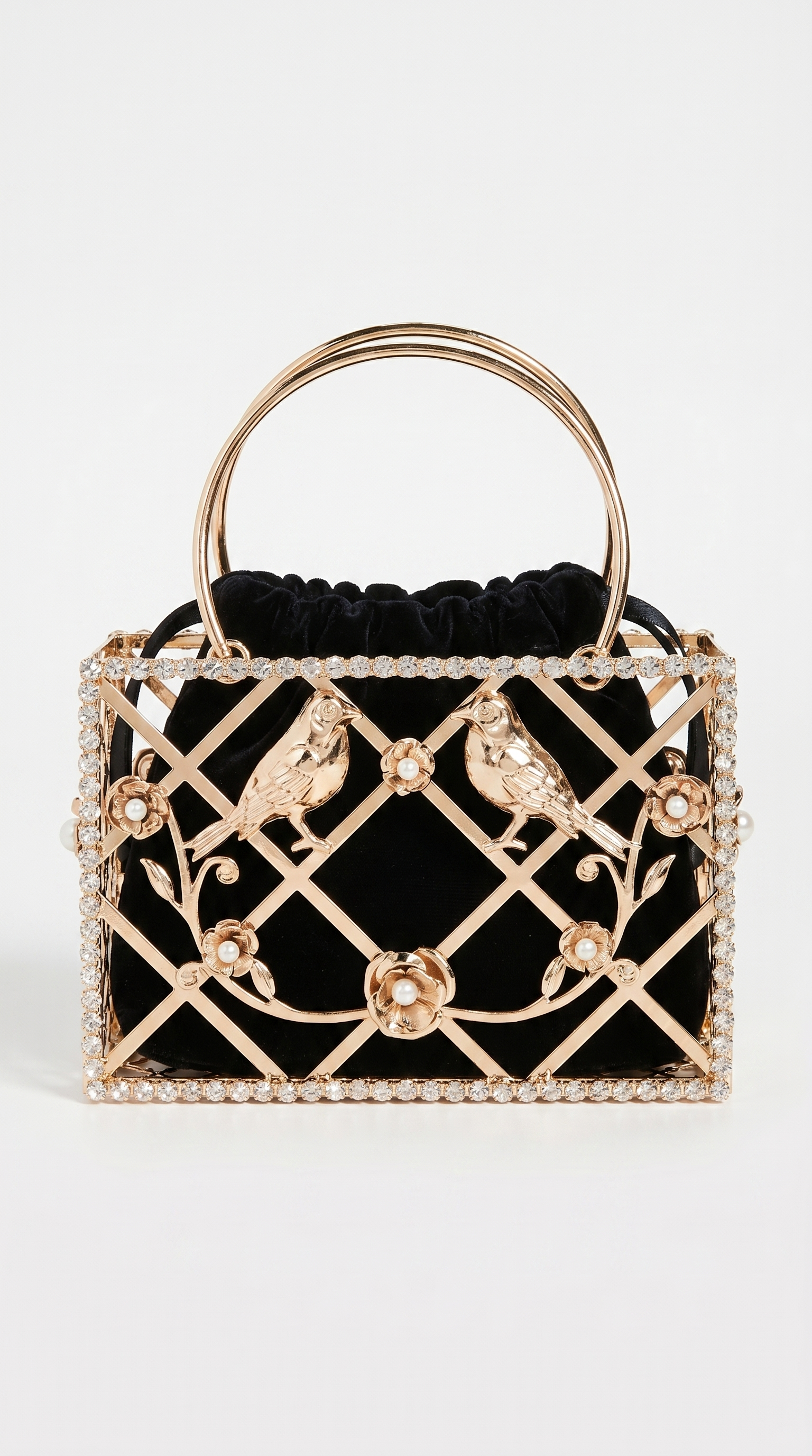 Faro - Crystal Cage Bird Handle Bag Black