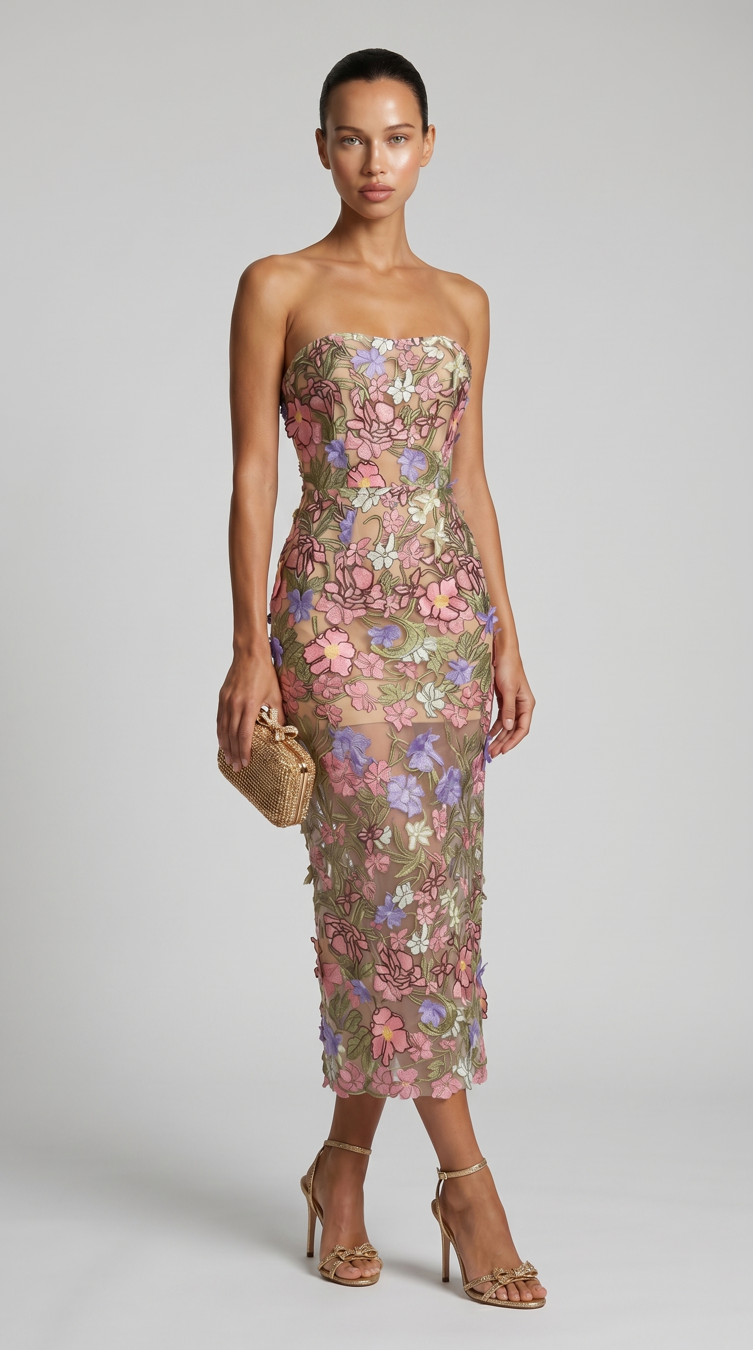 Zest - Strapless Embroidered Floral Midi Dress