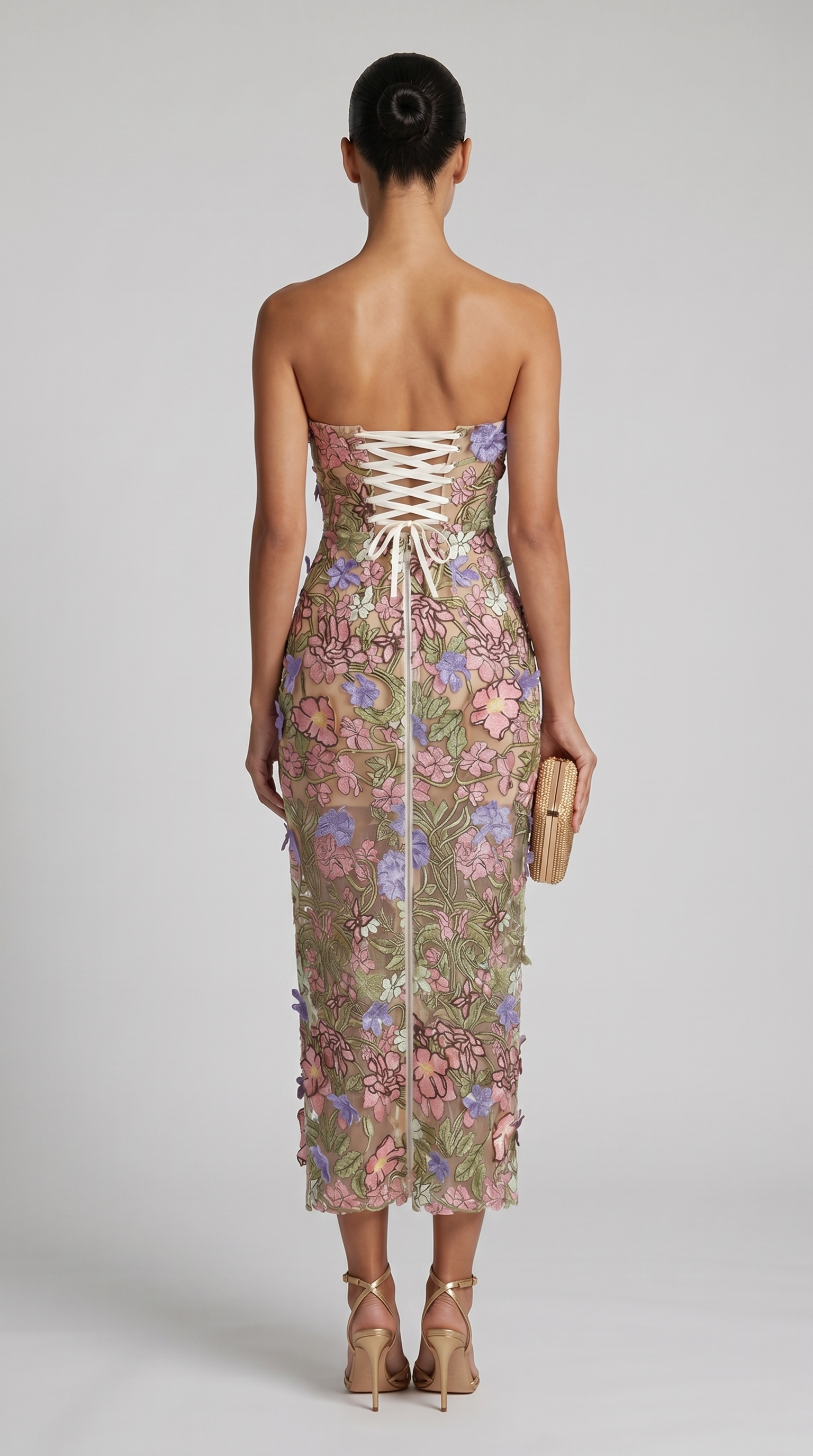 Zest - Strapless Embroidered Floral Midi Dress