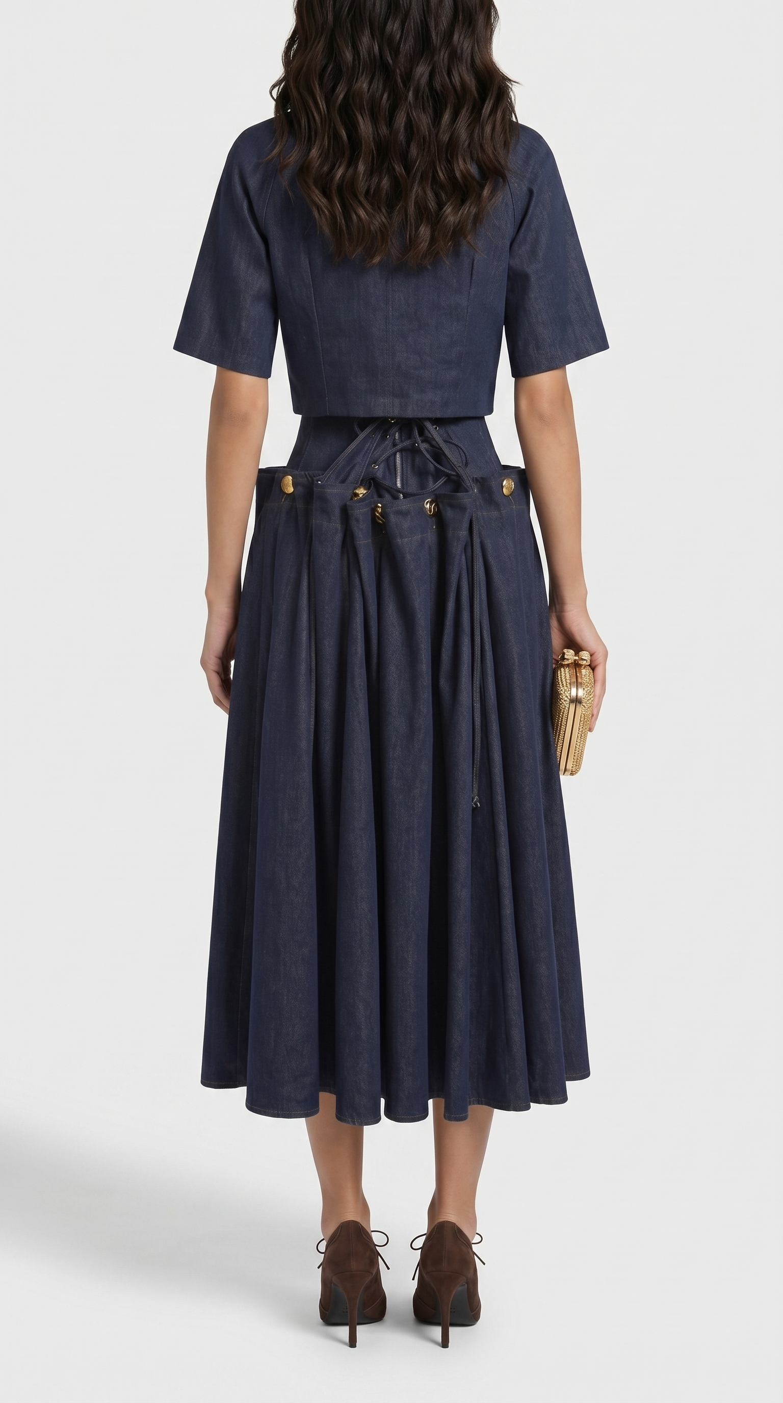 Siro - Sculptural Two-Piece Illusion Denim Midi Dress