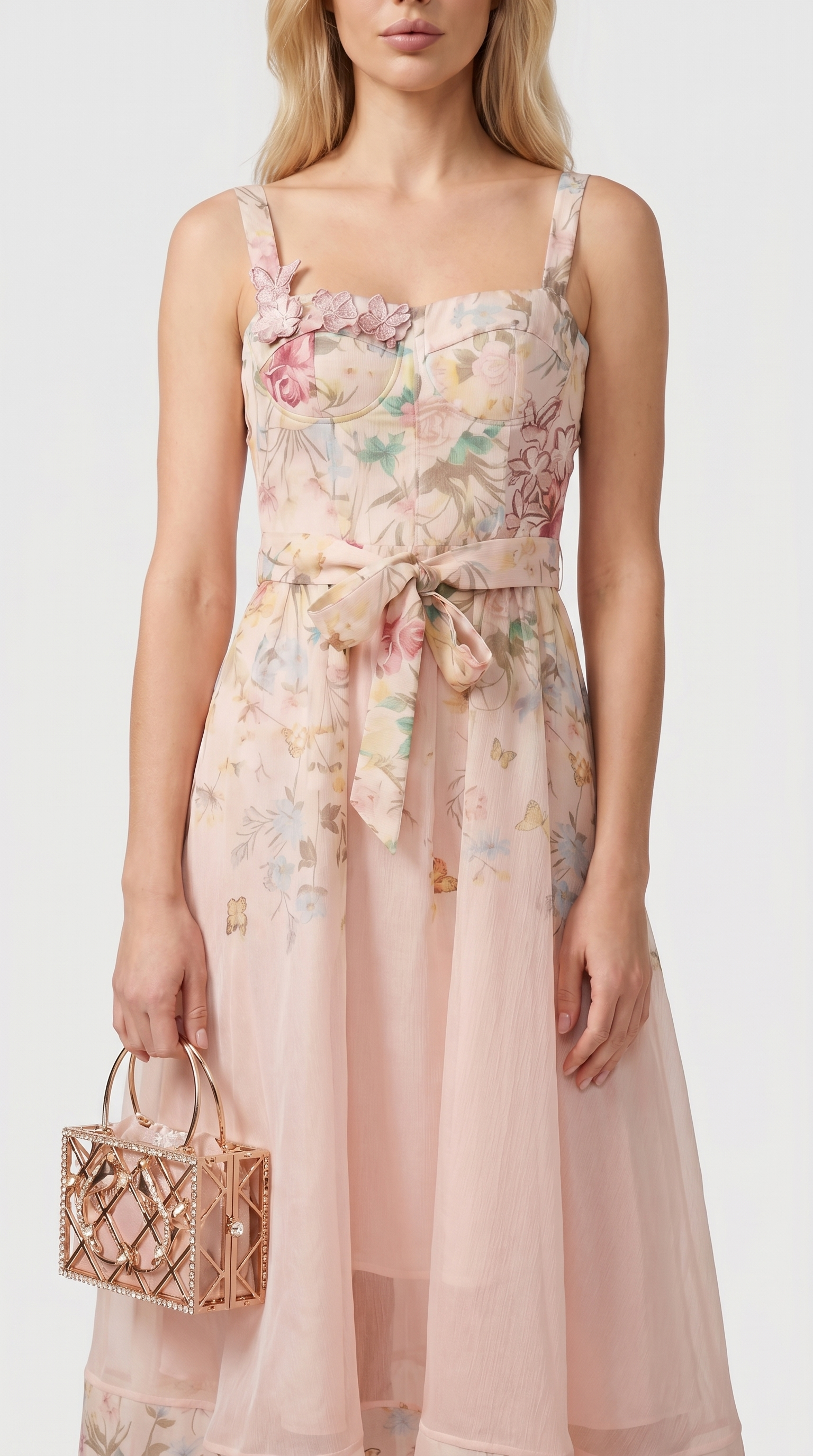Naut - Floral Organza Bustier Midi Dress