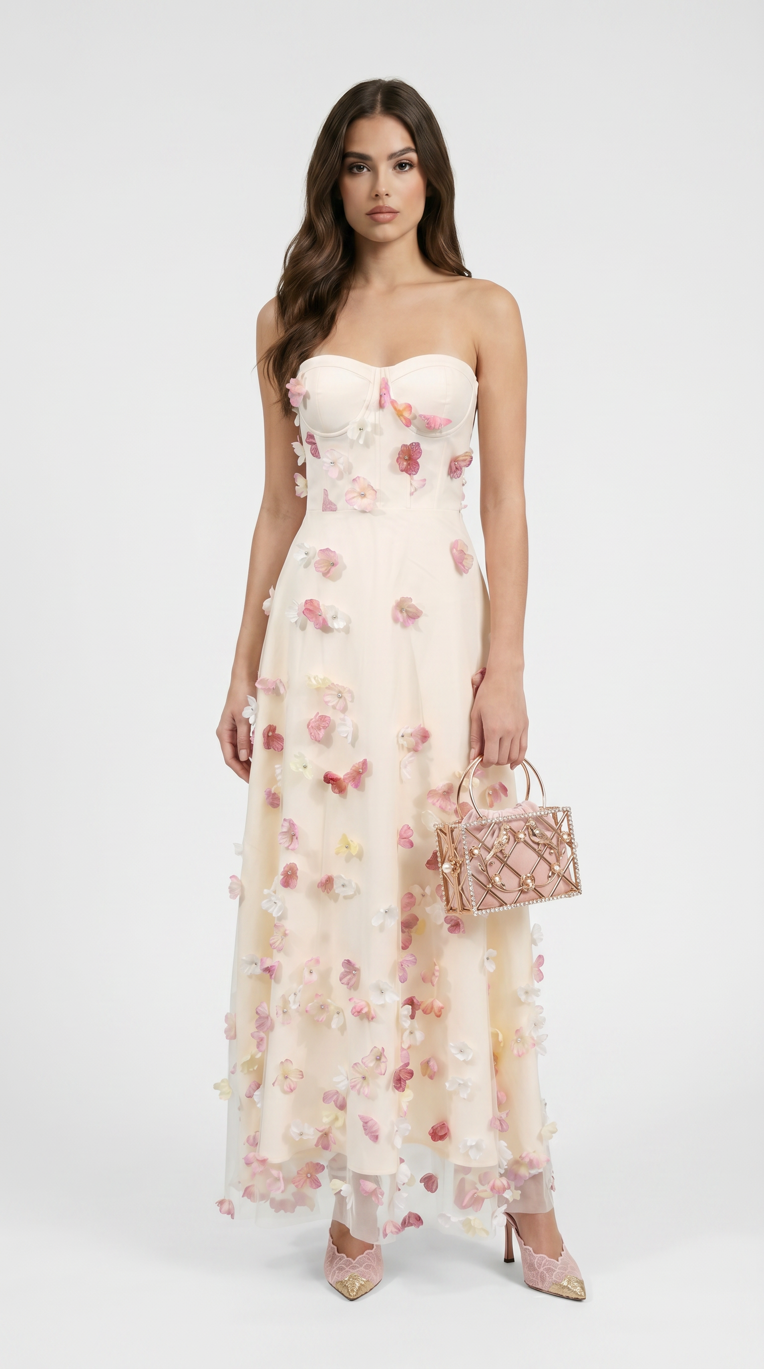 Zora - Strapless 3D Floral Tulle Maxi Gown