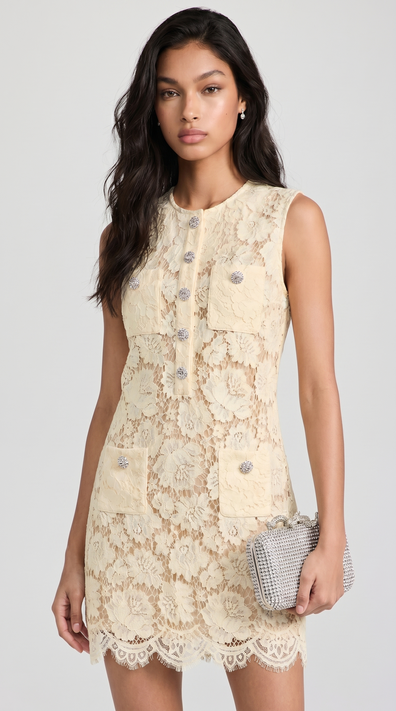 Tide - Sleeveless Floral Lace Shift Mini Dress