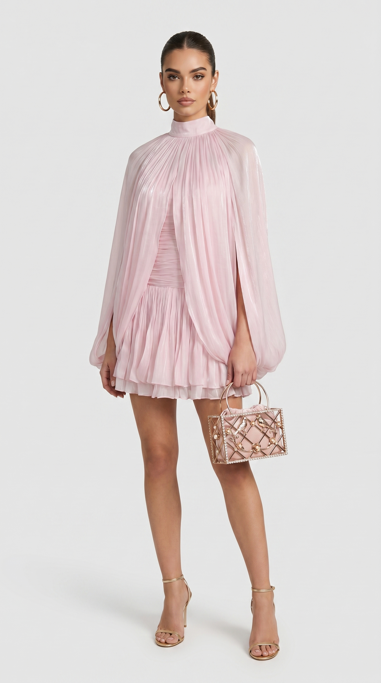 Lido - Pleated Cape-Overlay Silk Mini Dress