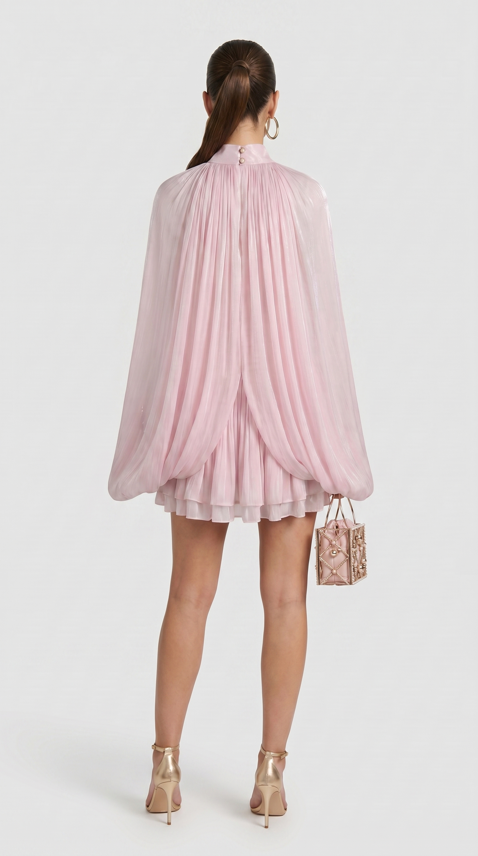 Lido - Pleated Cape-Overlay Silk Mini Dress