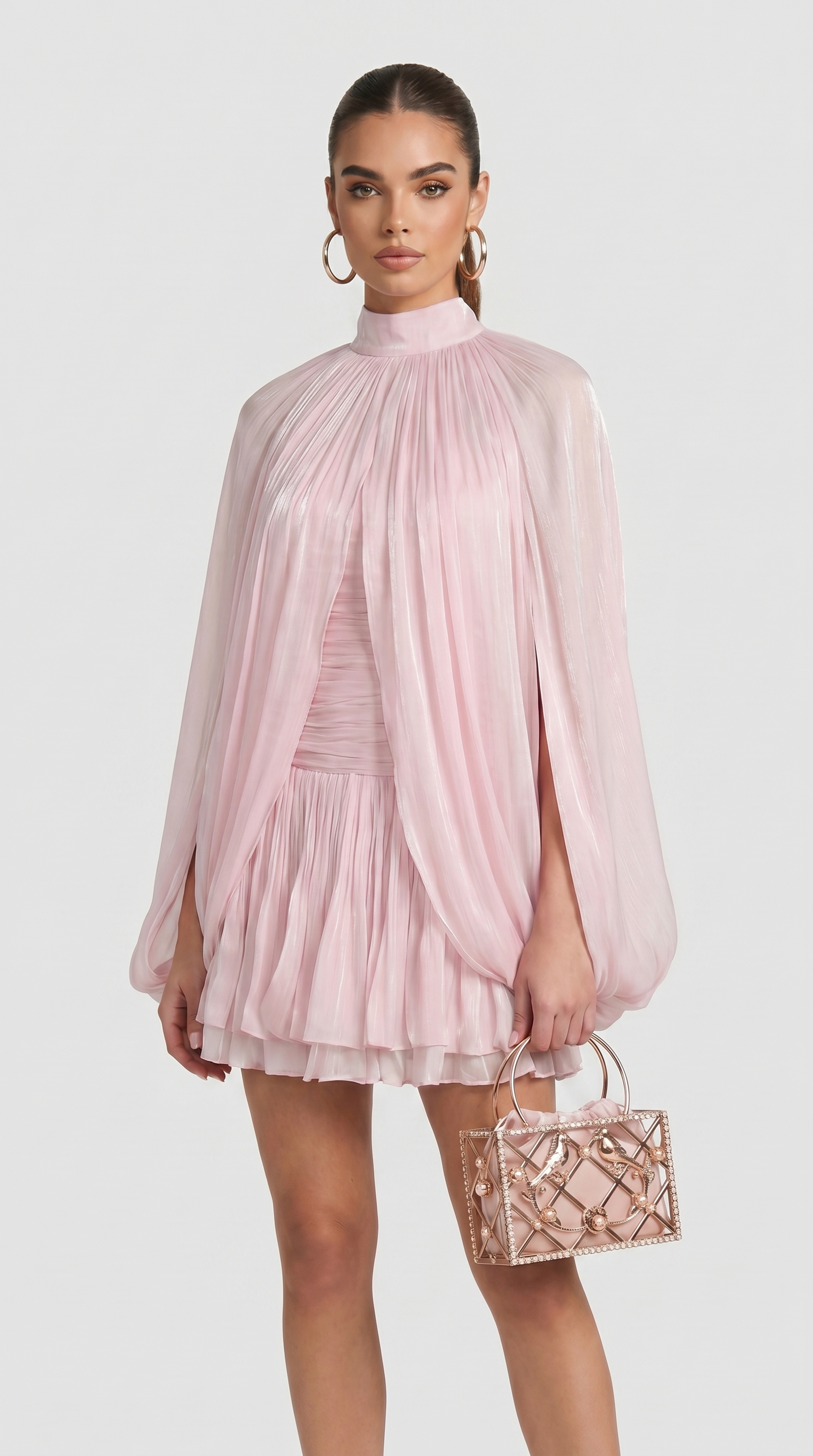 Lido - Pleated Cape-Overlay Silk Mini Dress
