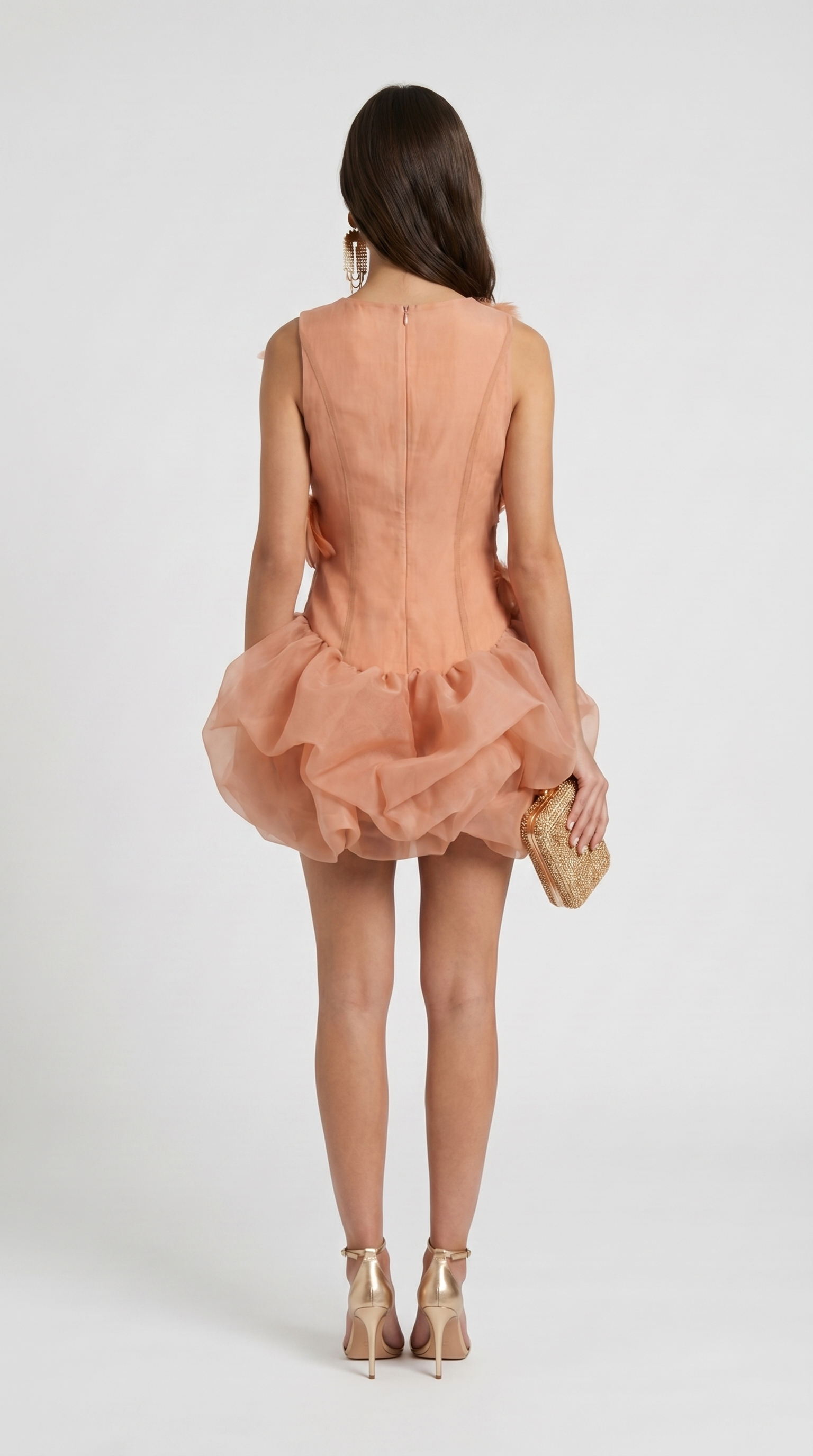 Maya - Feather-Embellished Organza Bubble Mini Dress