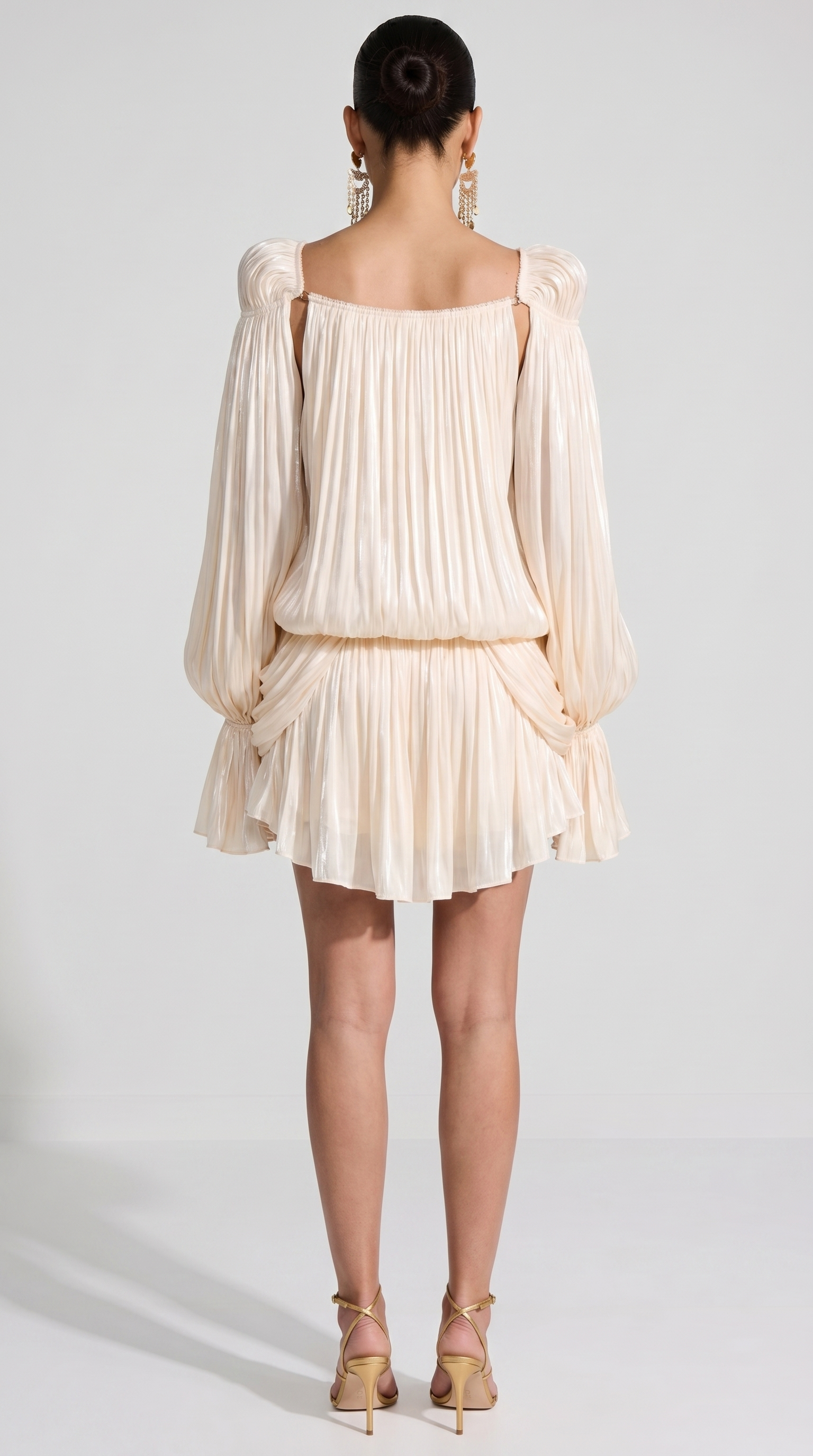 Zoni - Pleated Cold-Shoulder Mini Dress