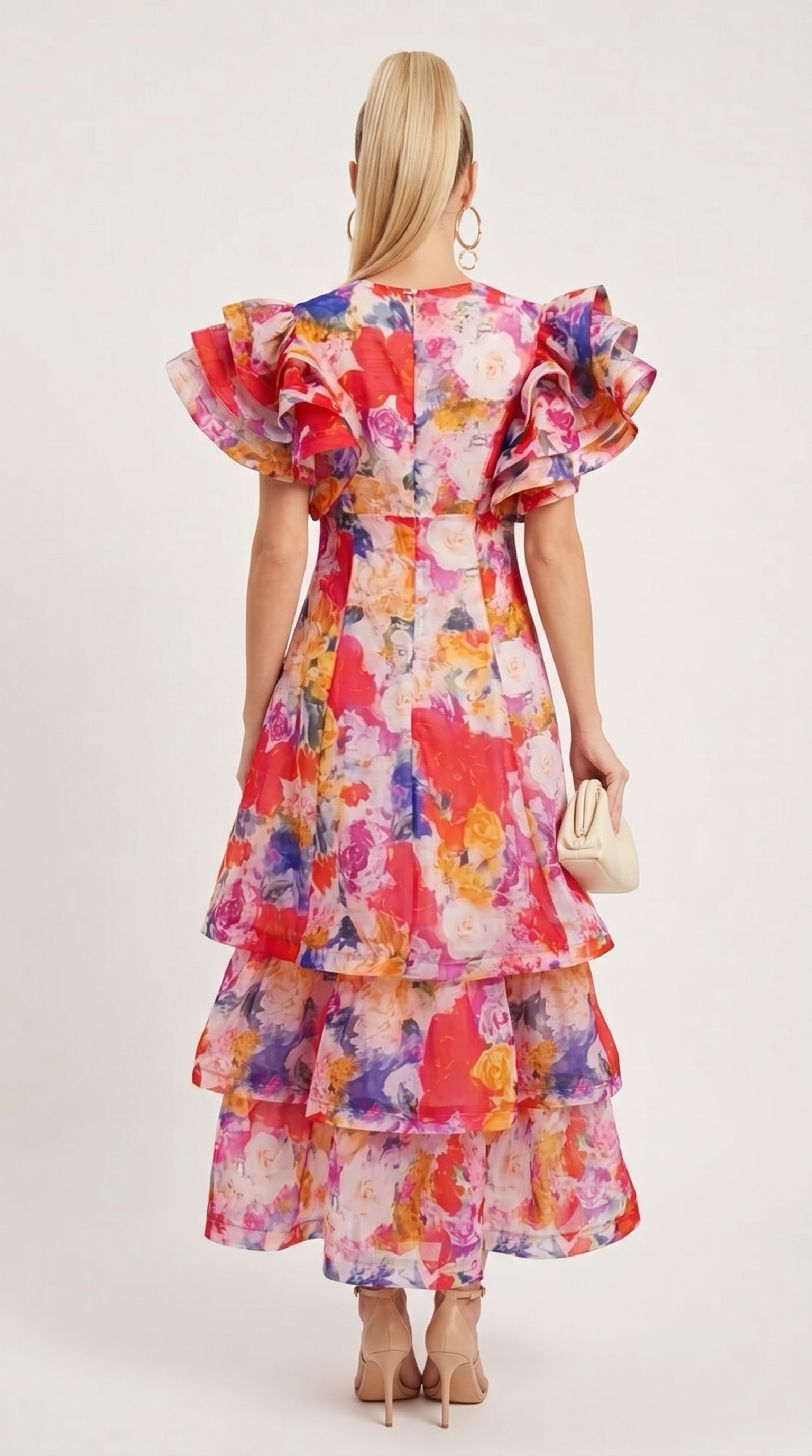 Nida - Ruffled Tiered Floral Organza Maxi Dress