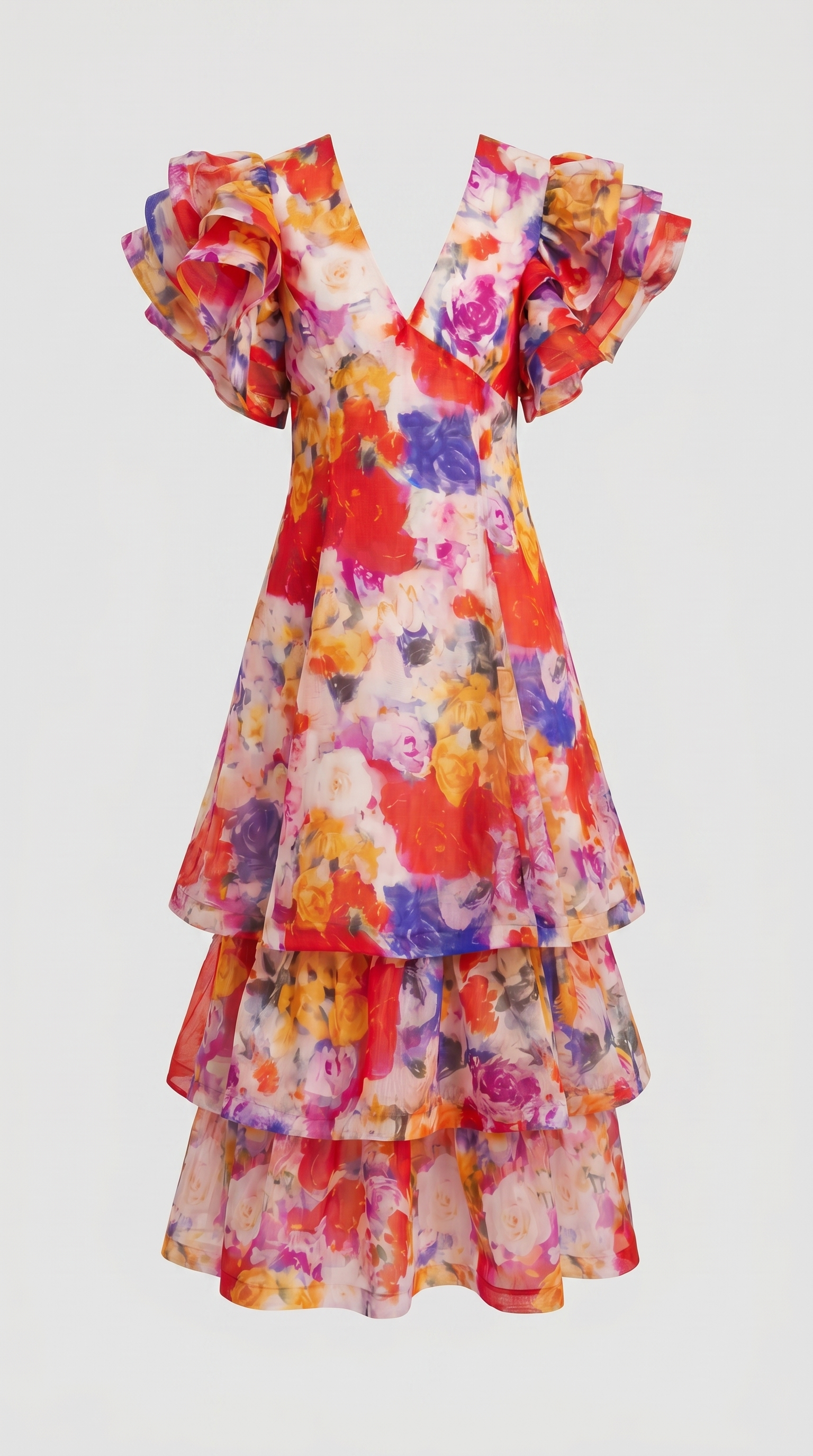 Nida - Ruffled Tiered Floral Organza Maxi Dress