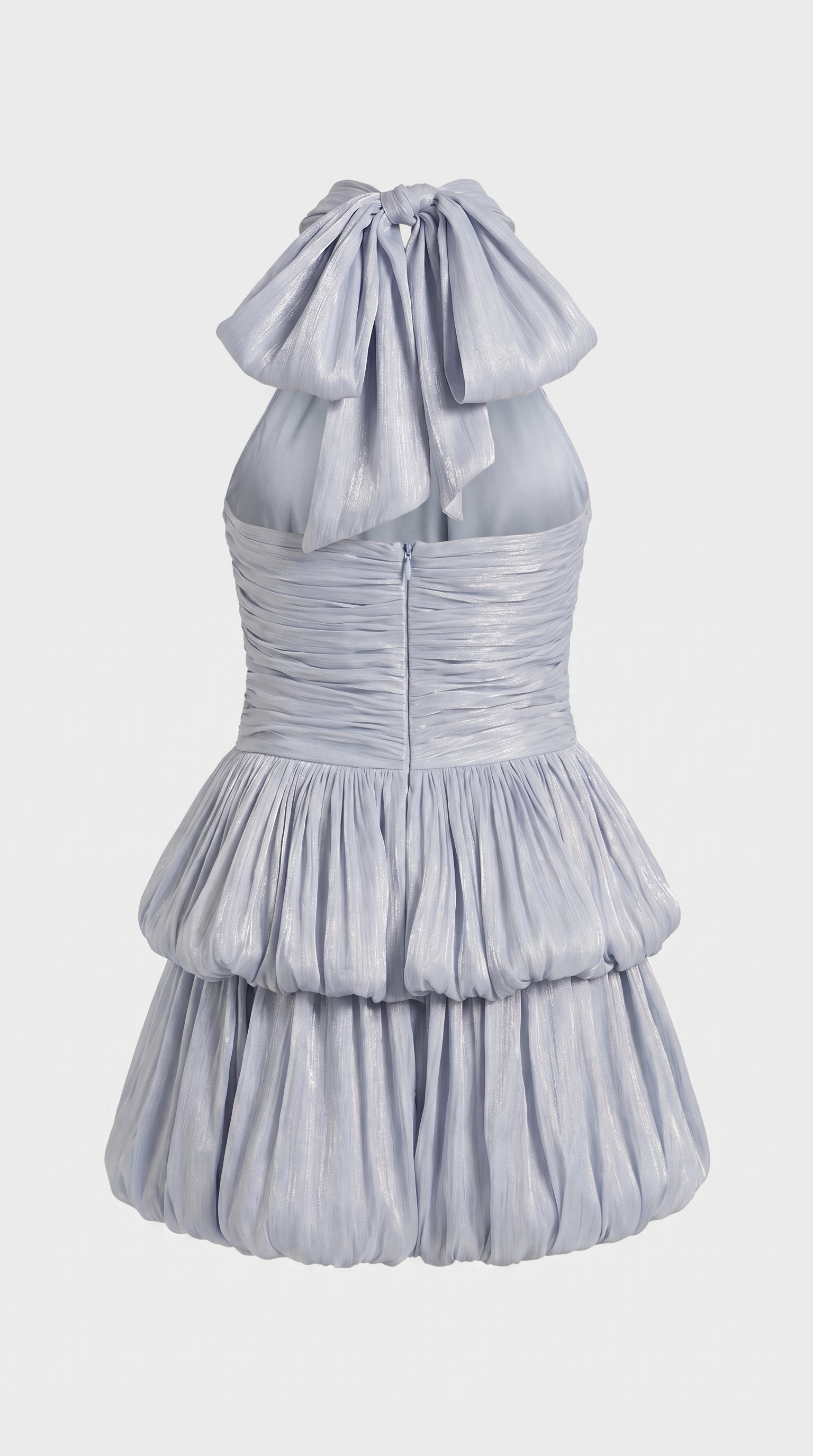 Sari - Metallic Ruched Halter Bubble Mini Dress
