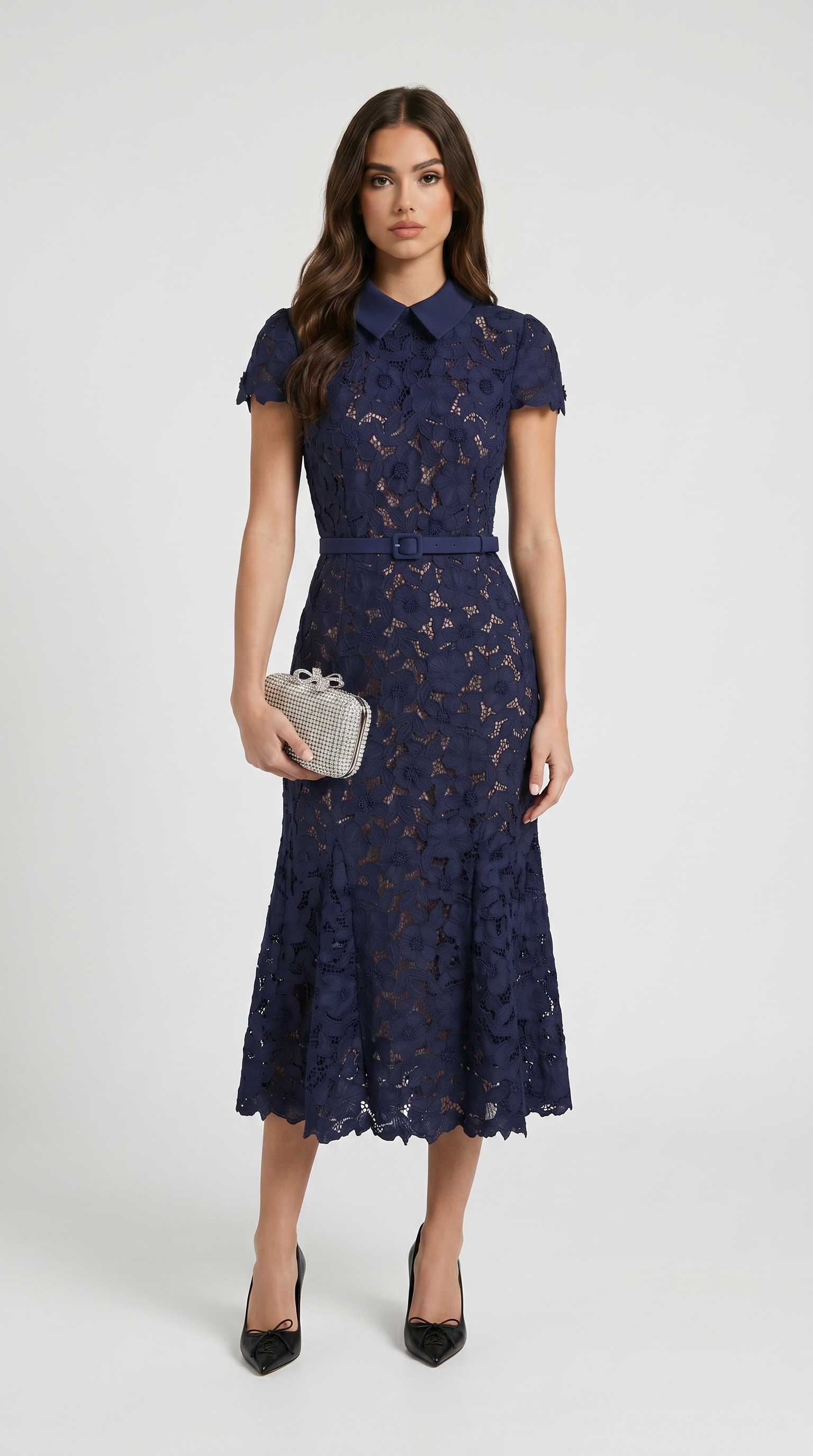 Dune - Belted Floral Lace Midi Dress