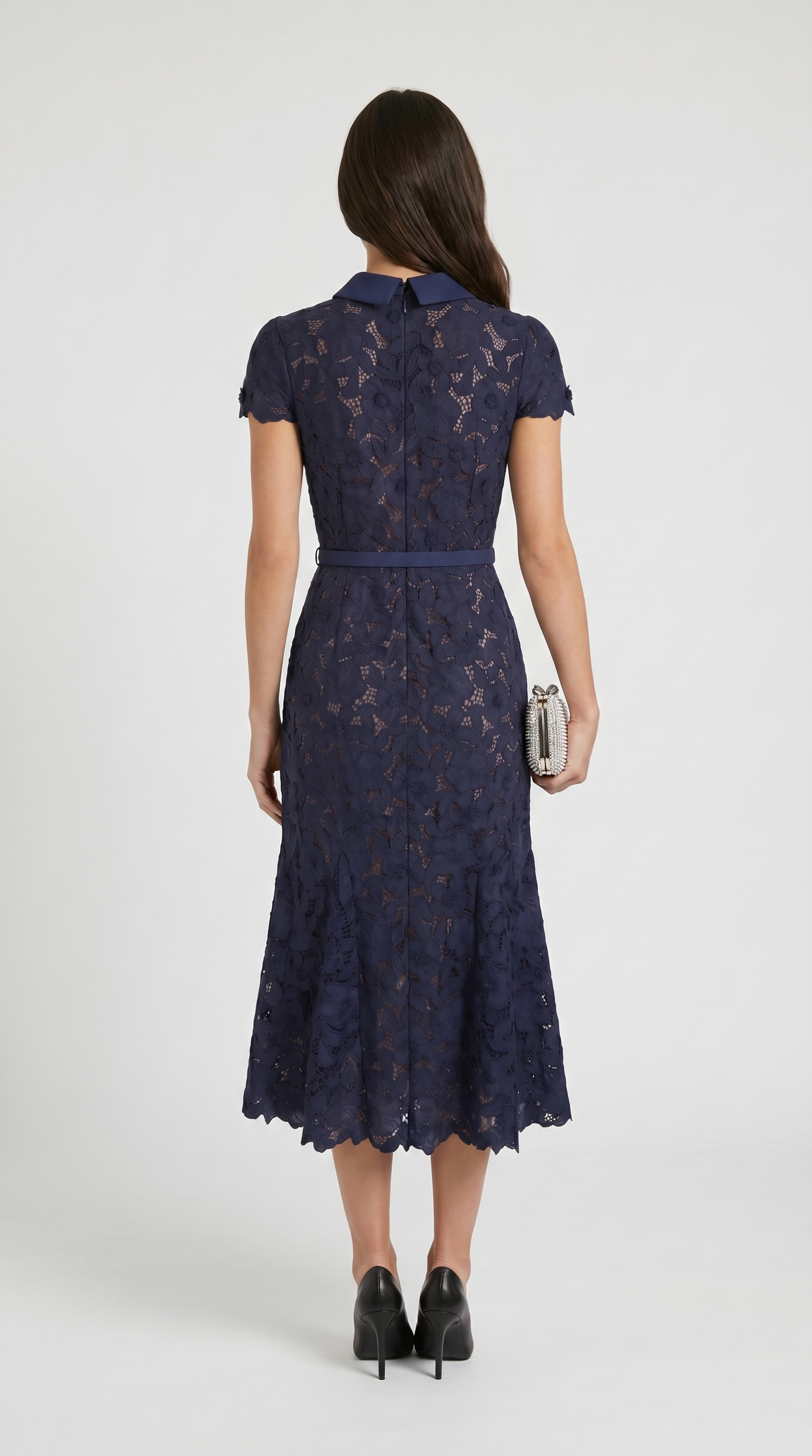 Dune - Belted Floral Lace Midi Dress