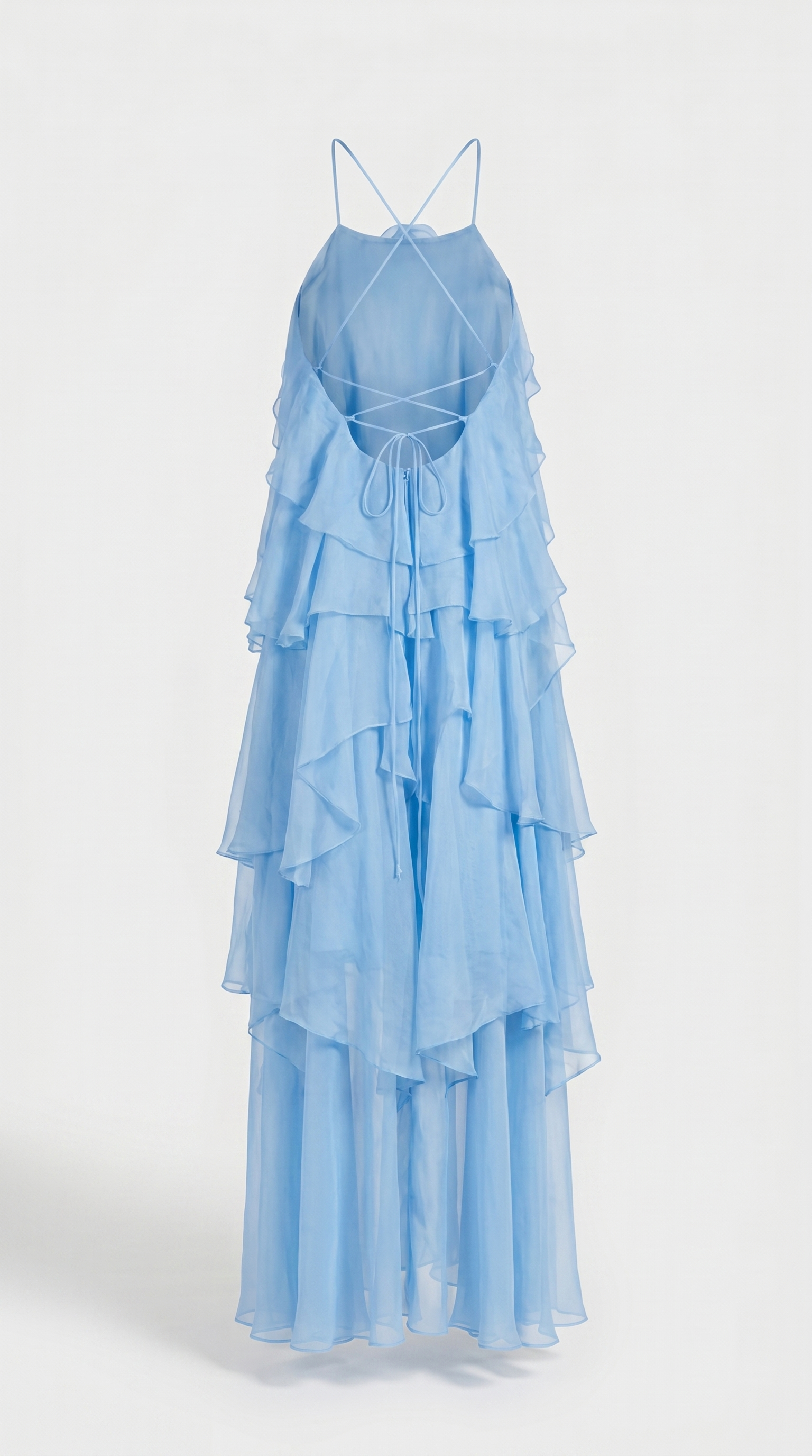 Zeli - Tiered Ruffle Halter Maxi Dress Blue