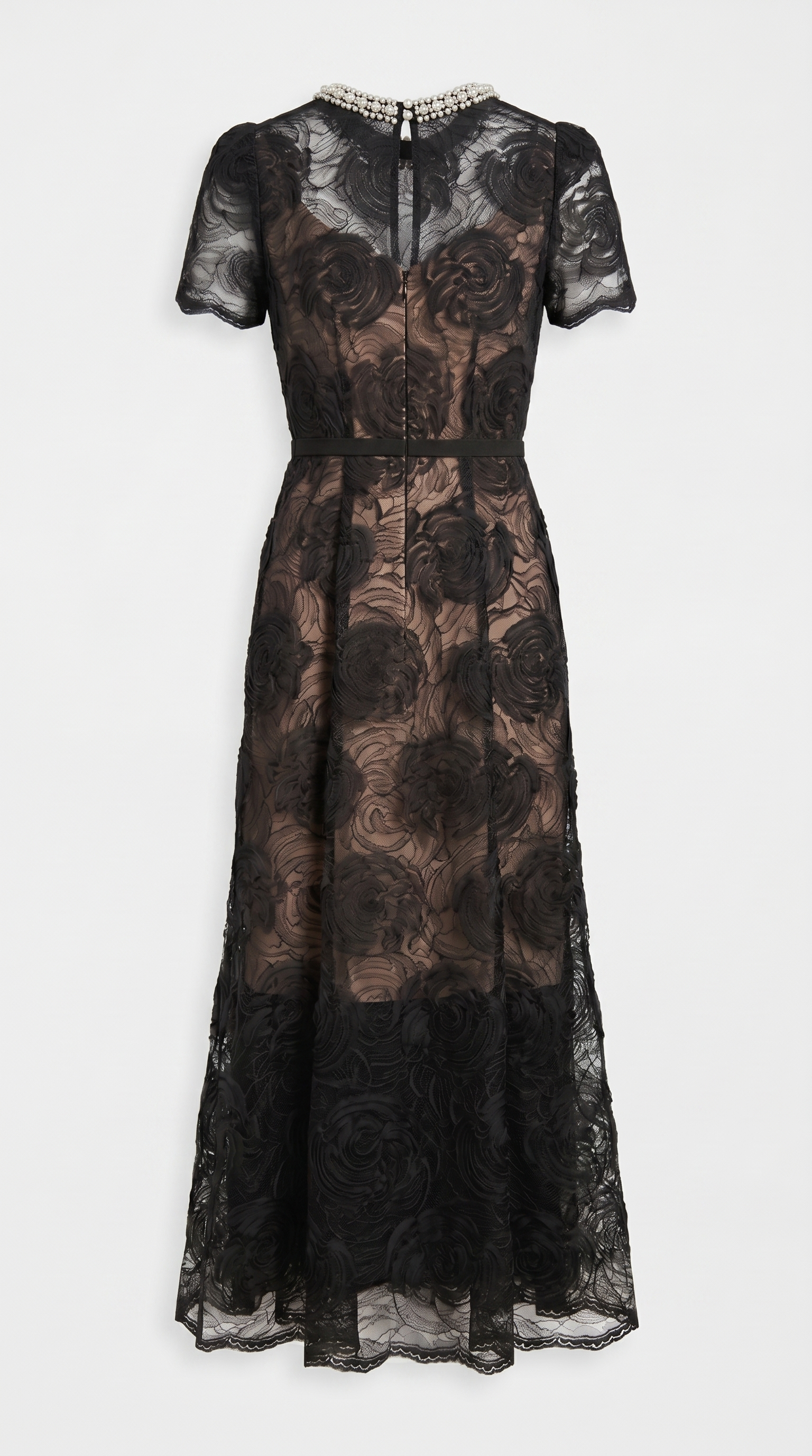 Tula - Rose Lace Maxi Dress with Crystal Neckline Black