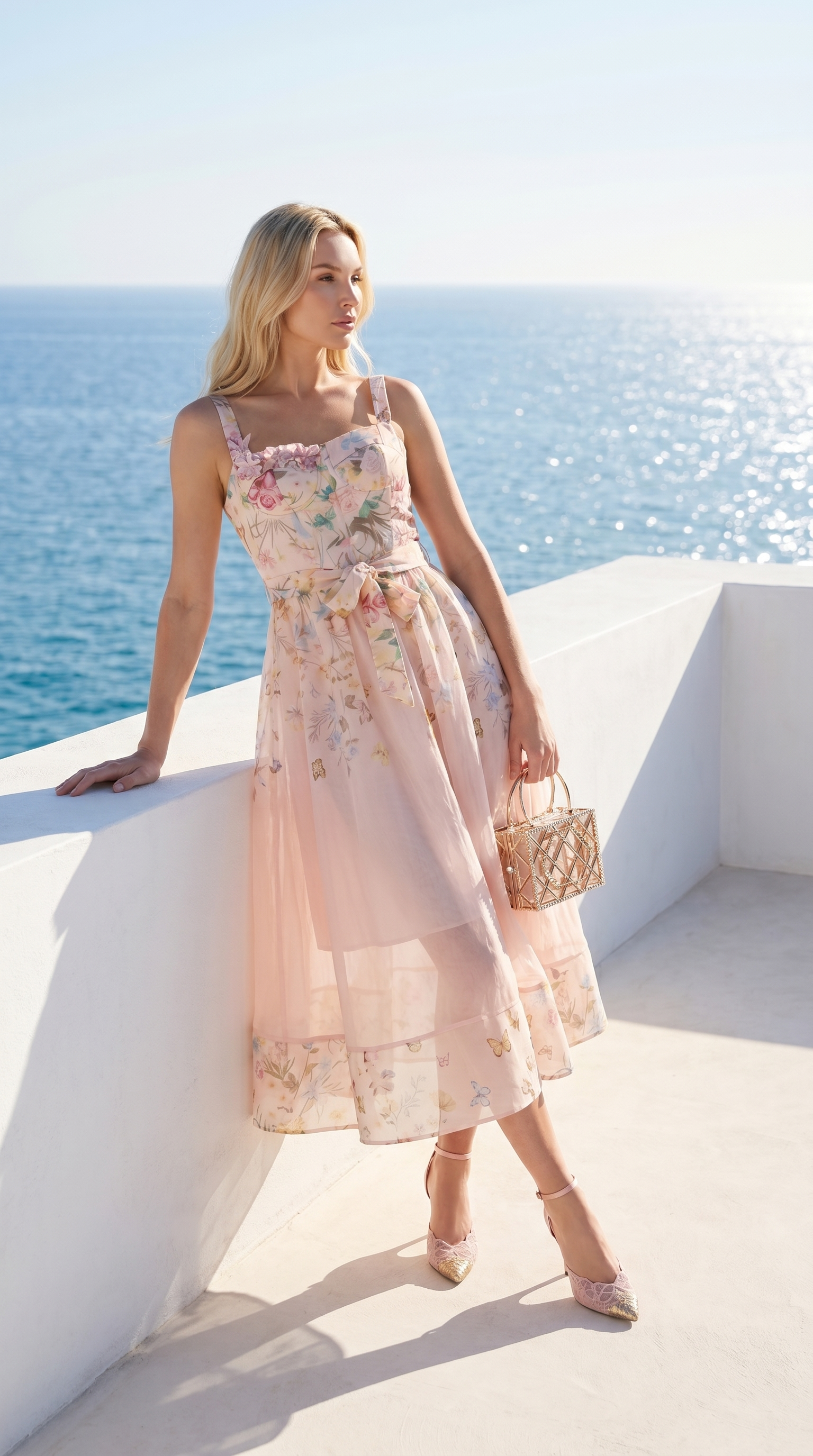 Naut - Gúna Midi Bustier Organza Bláthanna