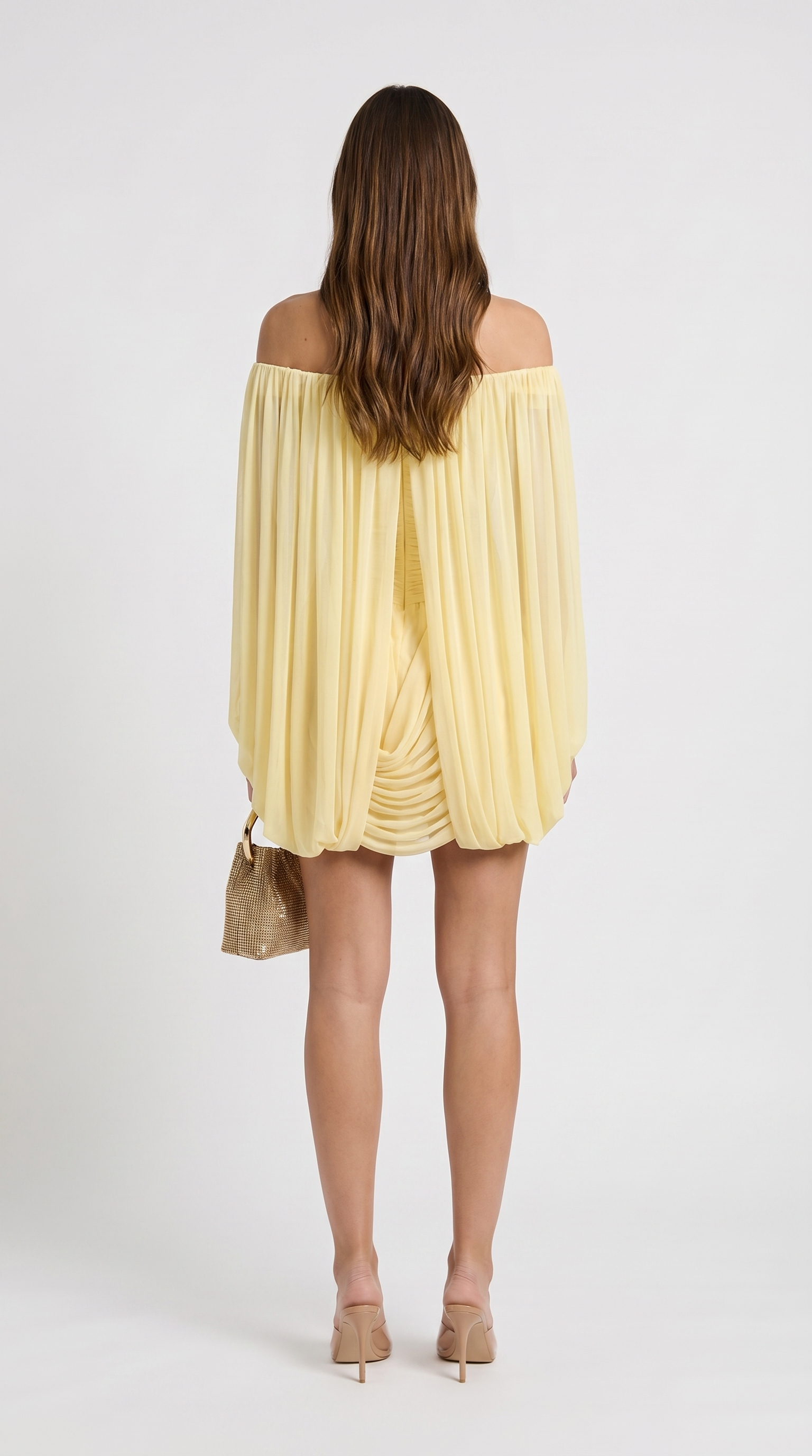 Nala - Off-the-Shoulder Draped Cape Mini Dress Yellow