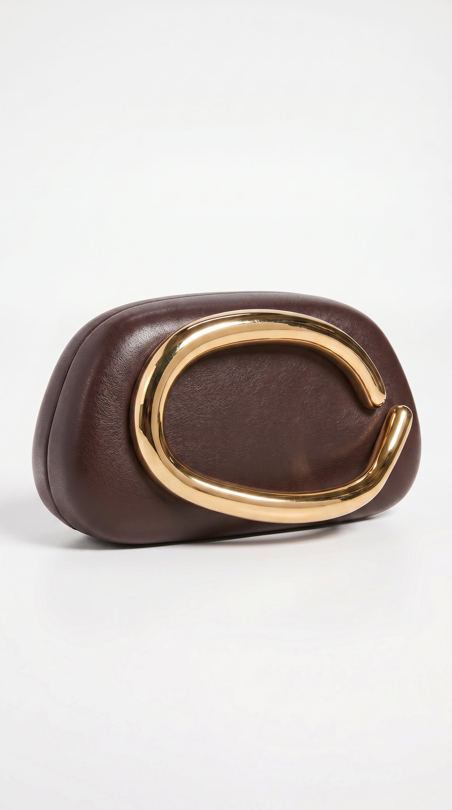 Sage - Sculptural Metal-Handle Crescent Clutch Brown