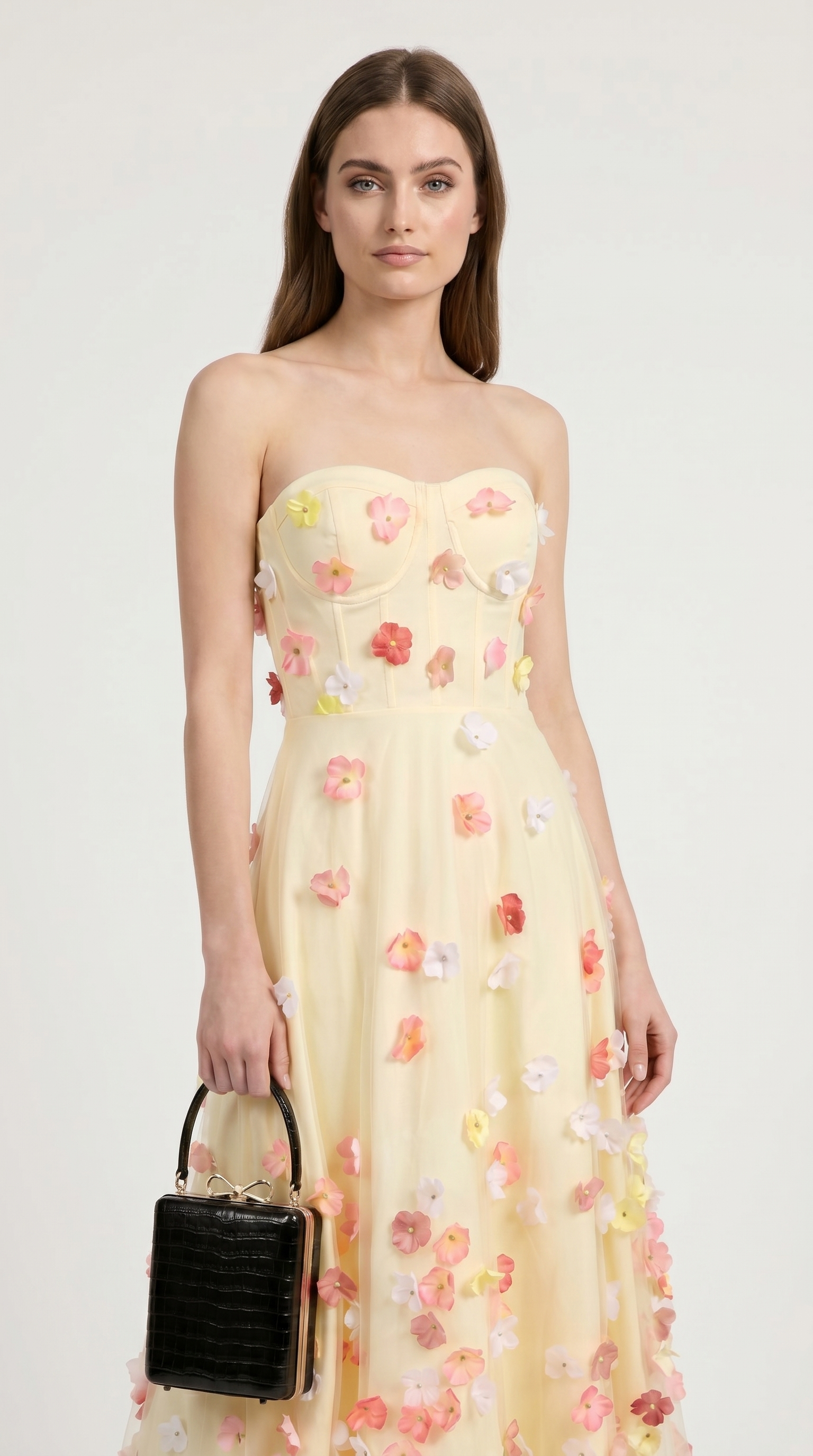 Zora - Gúna Maxi Strapless Tuille Bláthanna 3D