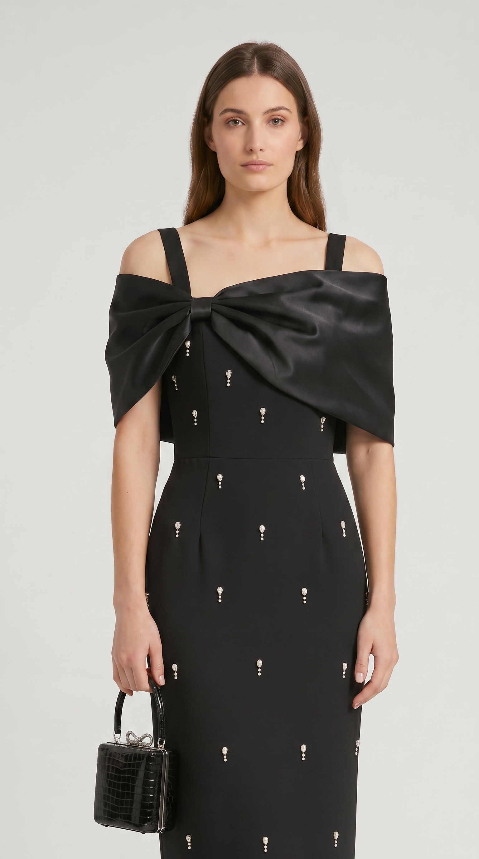 Tuli - Off-Shoulder Schleifen-Maxikleid Schwarz