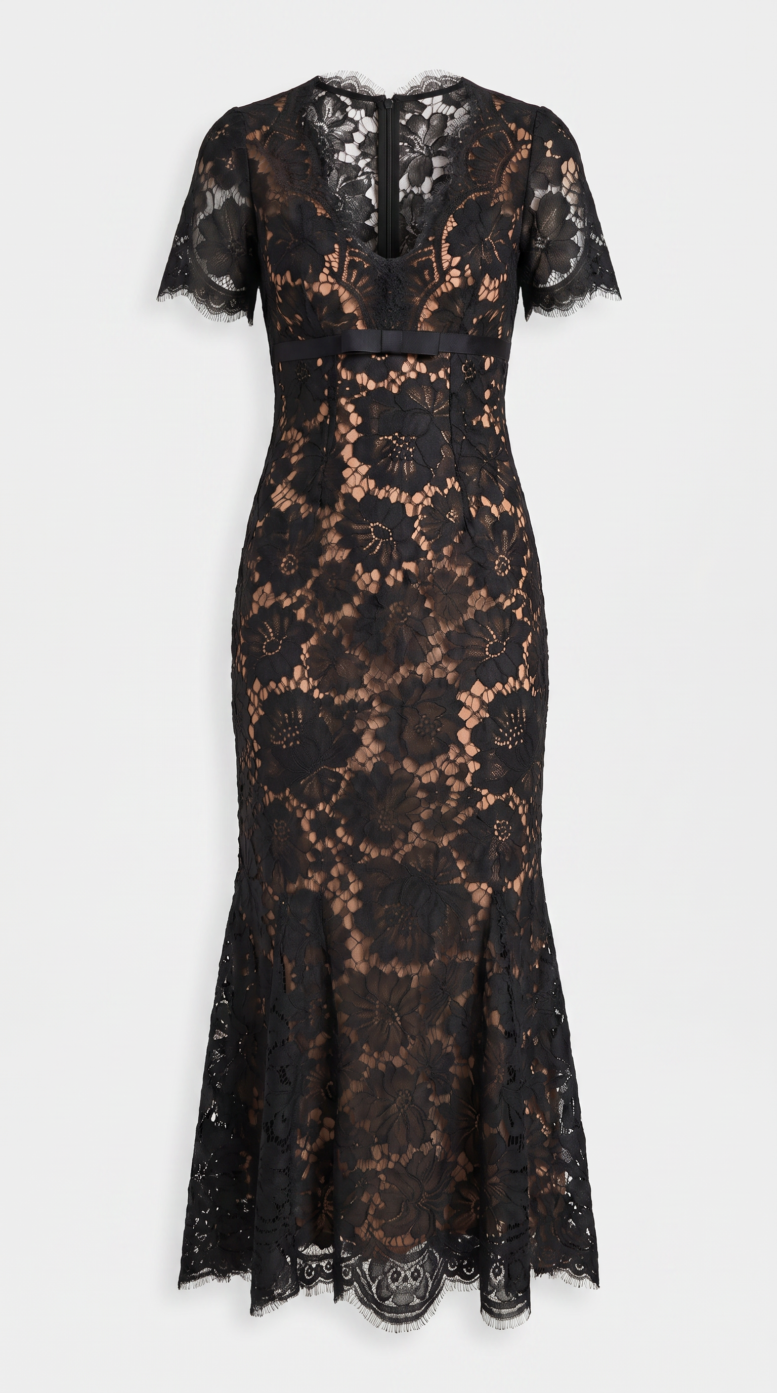 Rhea - Robe Midi Trompette en Dentelle Cils