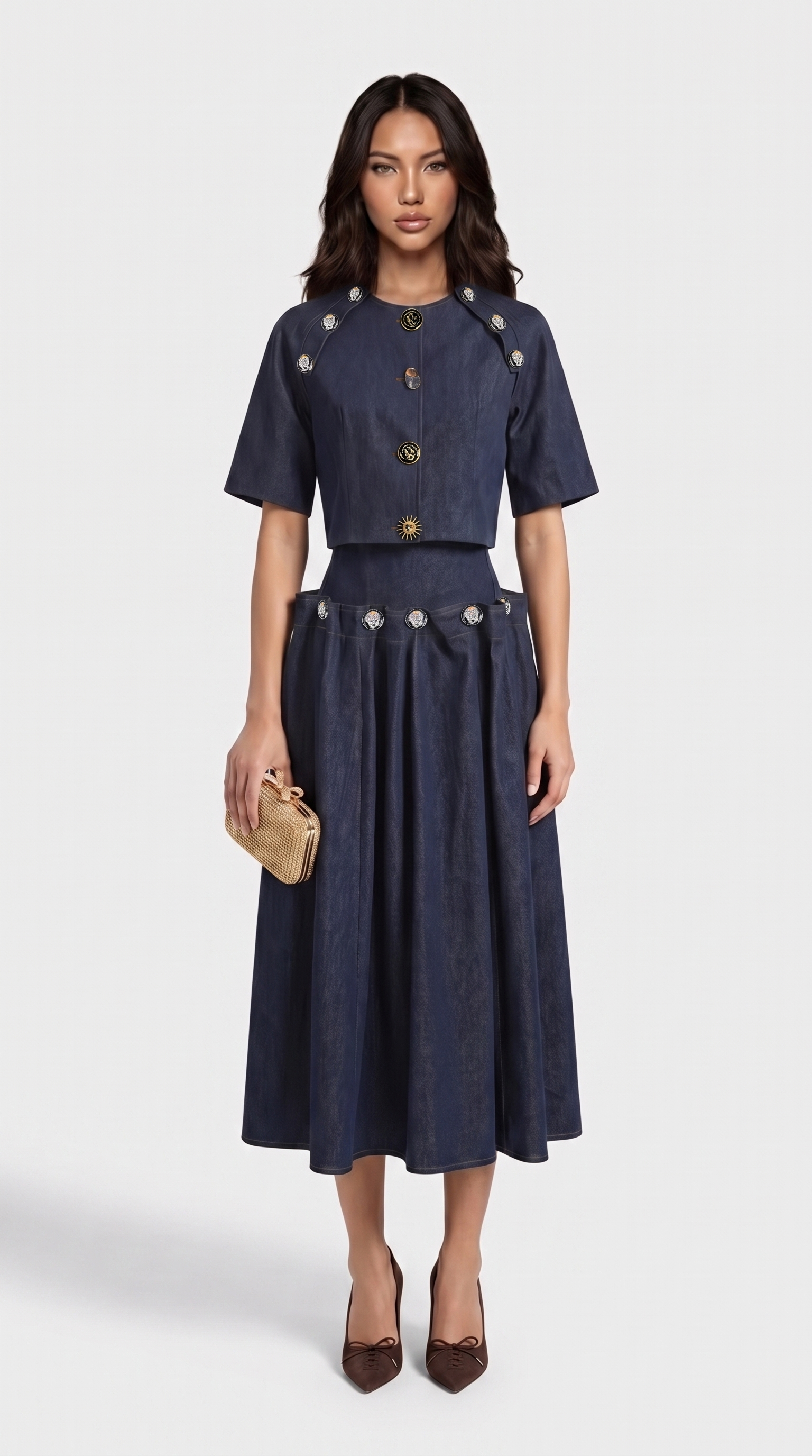 Siro - Sculptural Two-Piece Illusion Denim Midi Dress
