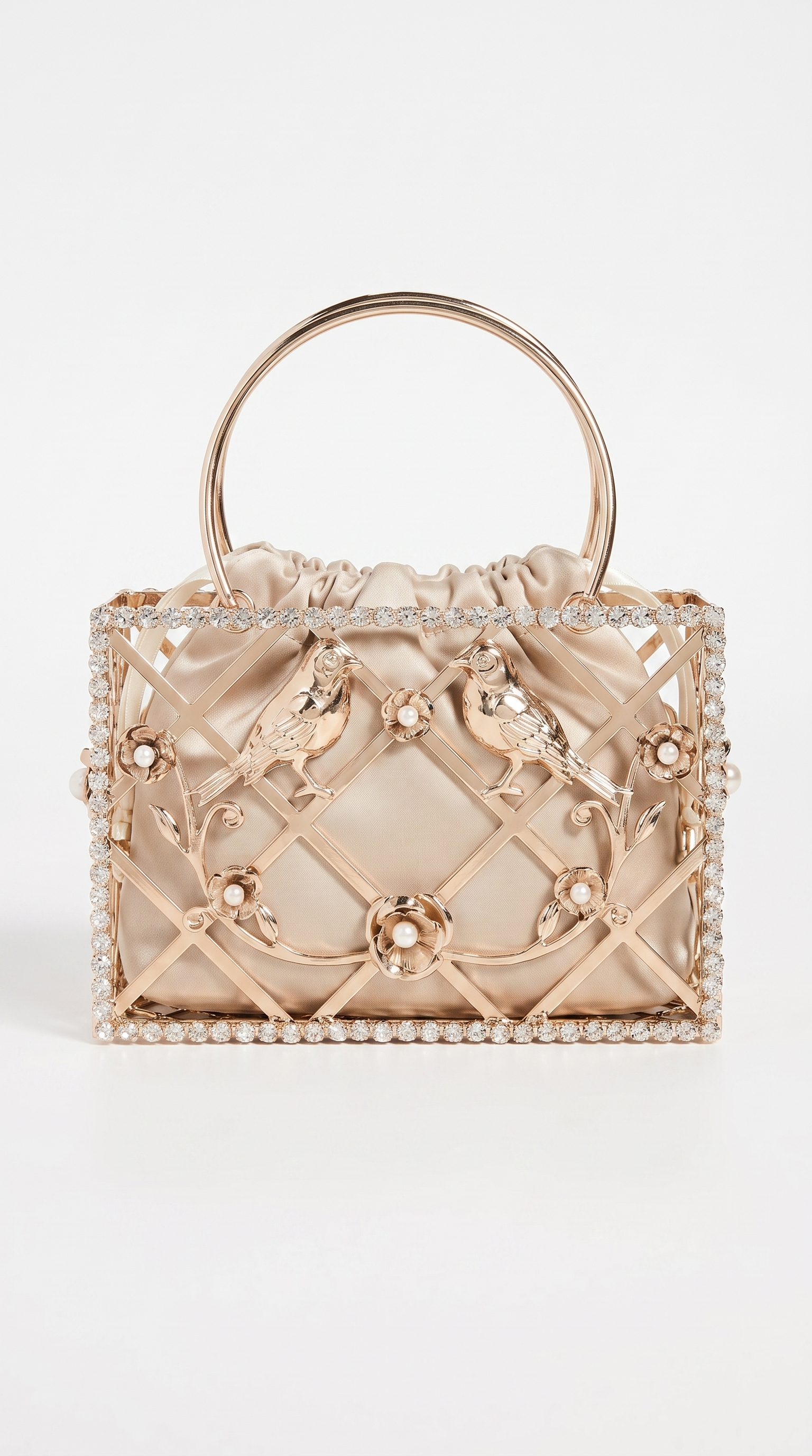 Faro - Crystal Cage Bird Handle Bag Beige