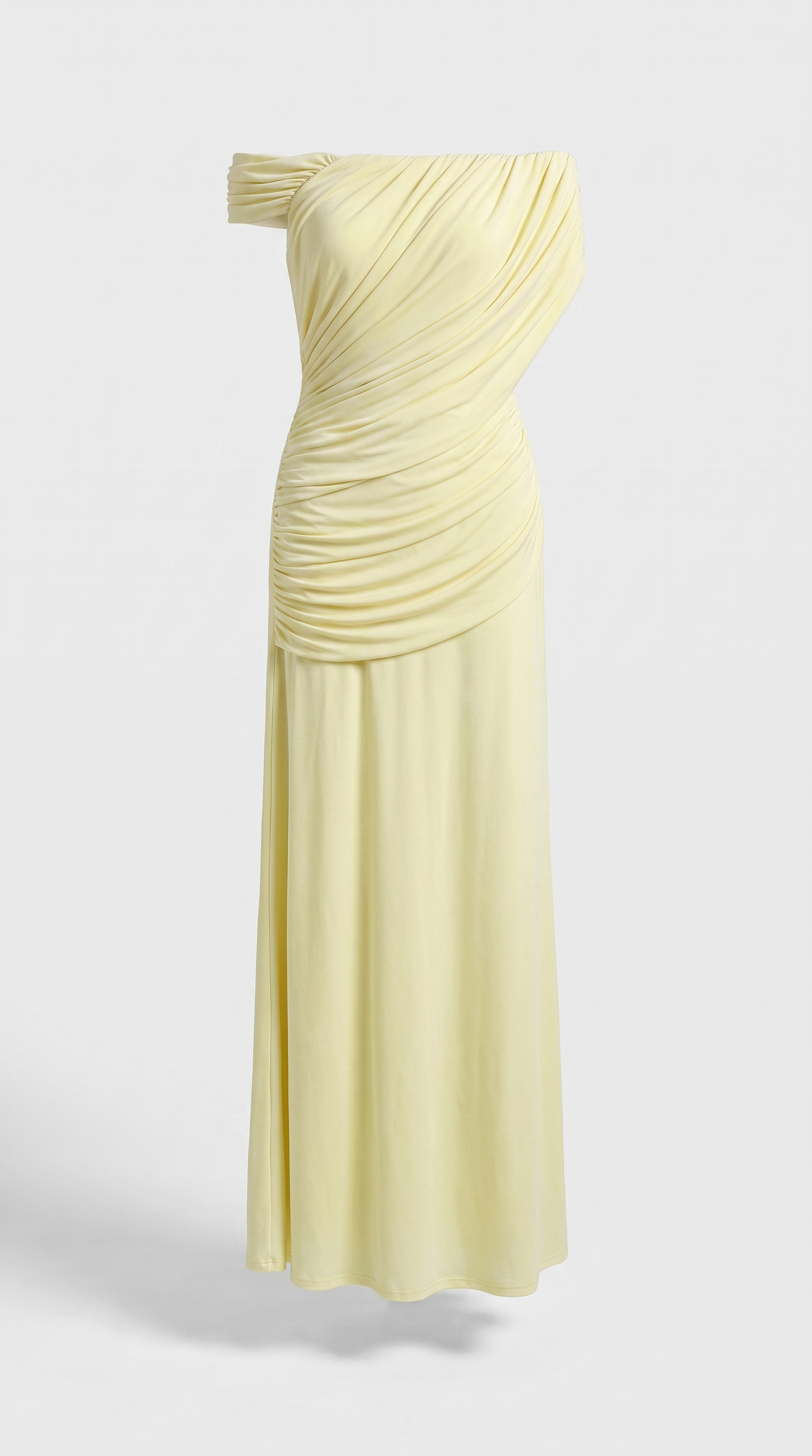 Roca – schulterfreies, drapiertes Samt-Maxikleid