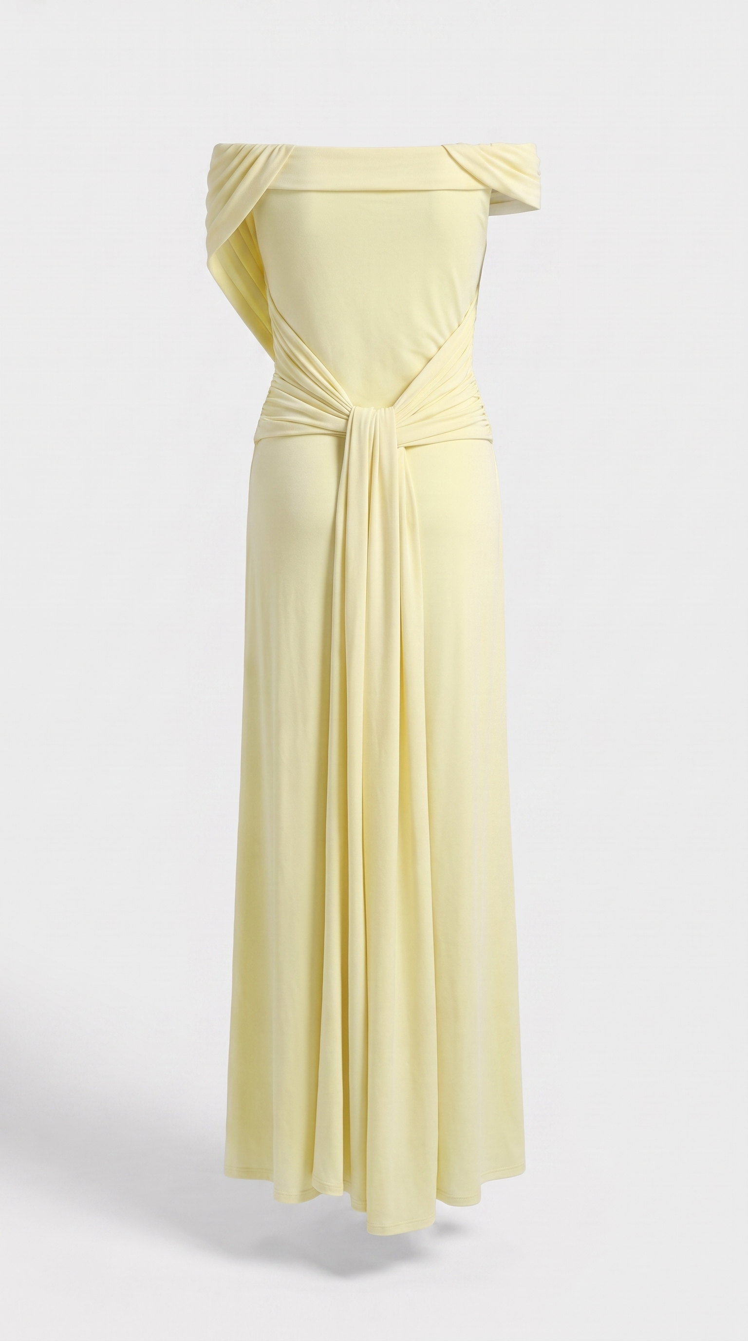 Roca – schulterfreies, drapiertes Samt-Maxikleid
